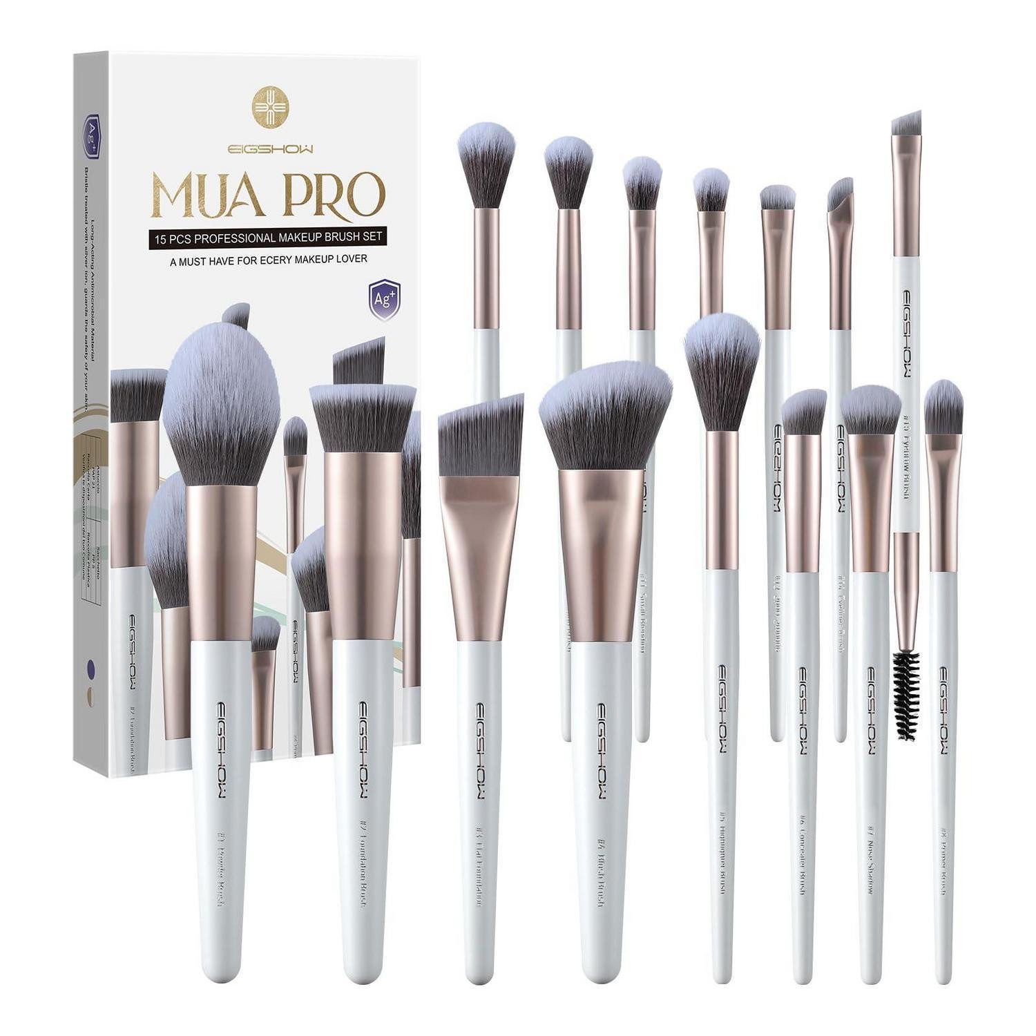 LuxusKollektion Kosmetikpinsel-Set Make-up Pinselset 15-teilig Silberionen Champagner Gold