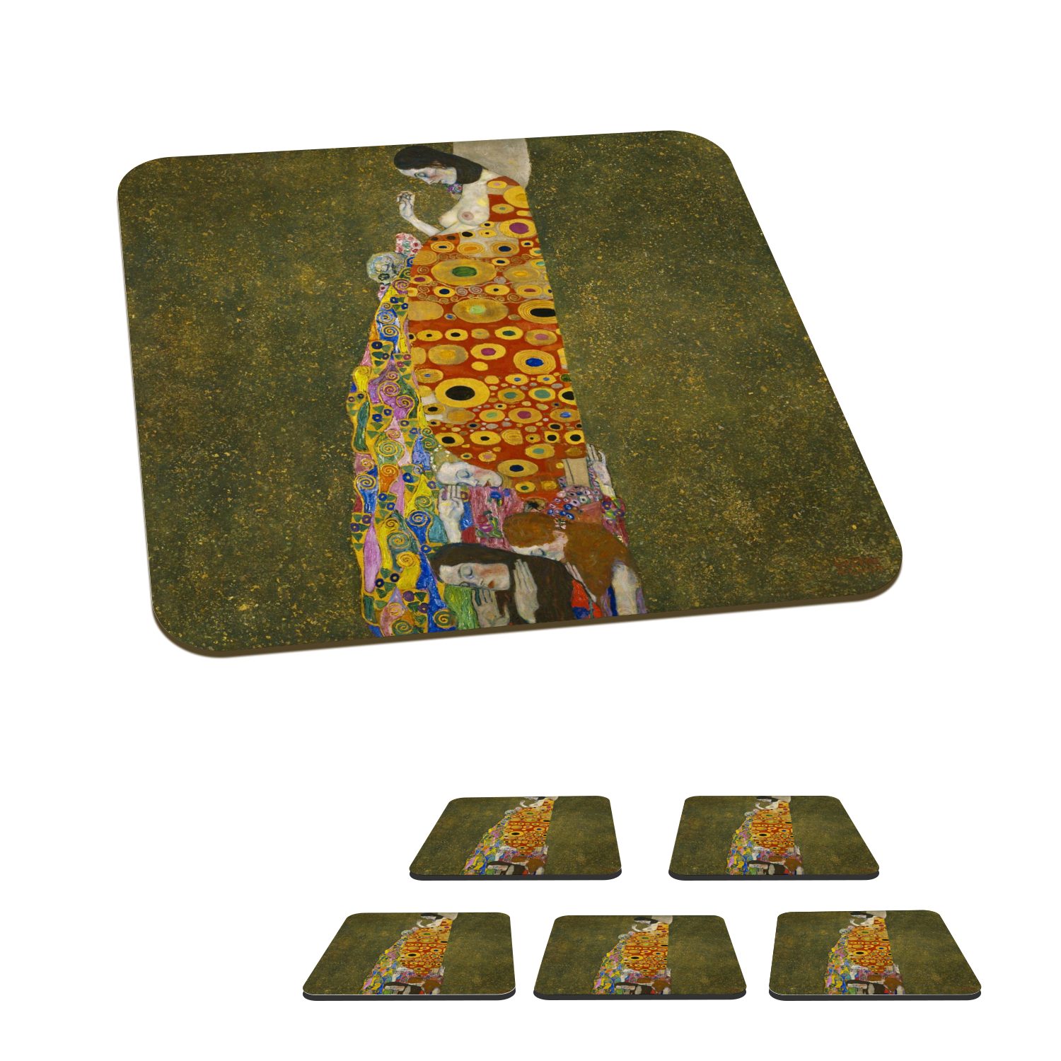MuchoWow Glasuntersetzer Hoffnung II - Gemälde von Gustav Klimt, Zubehör für Gläser, 6-tlg., Glasuntersetzer, Tischuntersetzer, Korkuntersetzer, Untersetzer, Tasse