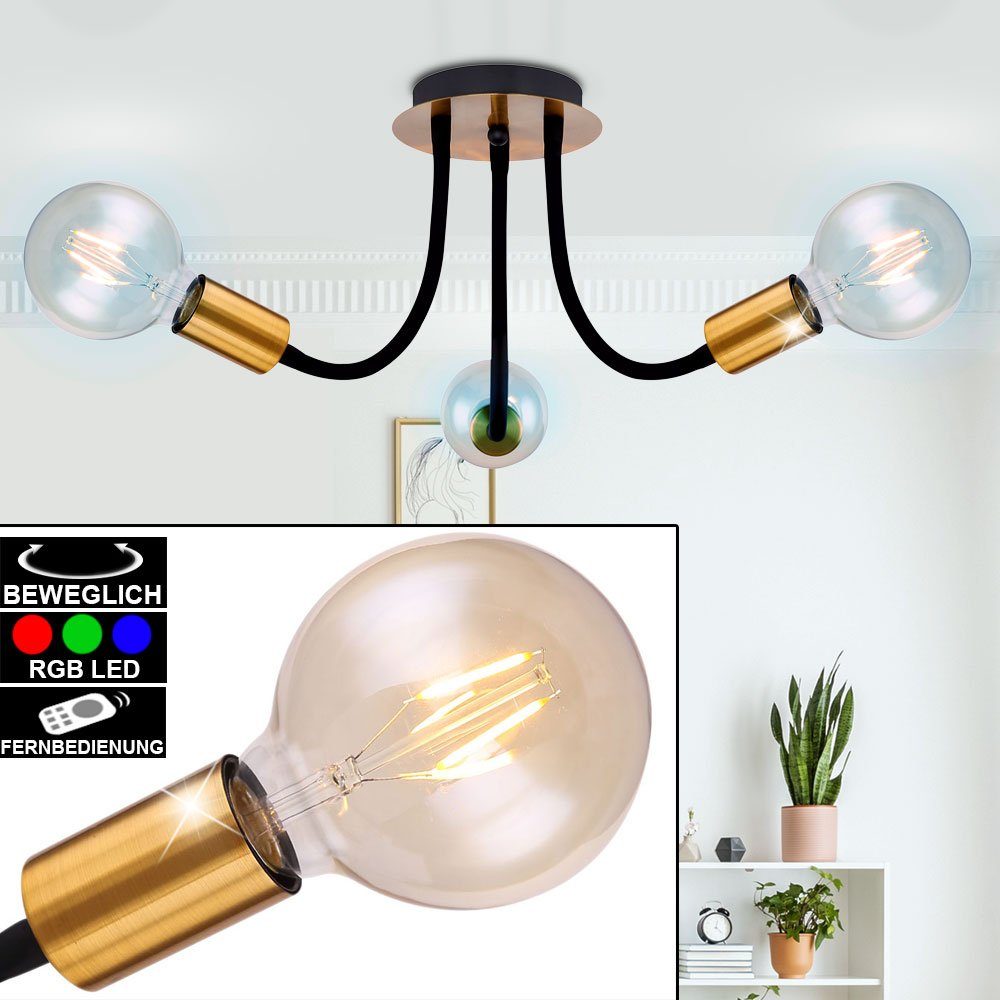 etc-shop Deckenleuchte, Retro Decken Leuchte Fernbedienung SCHWARZ GOLD