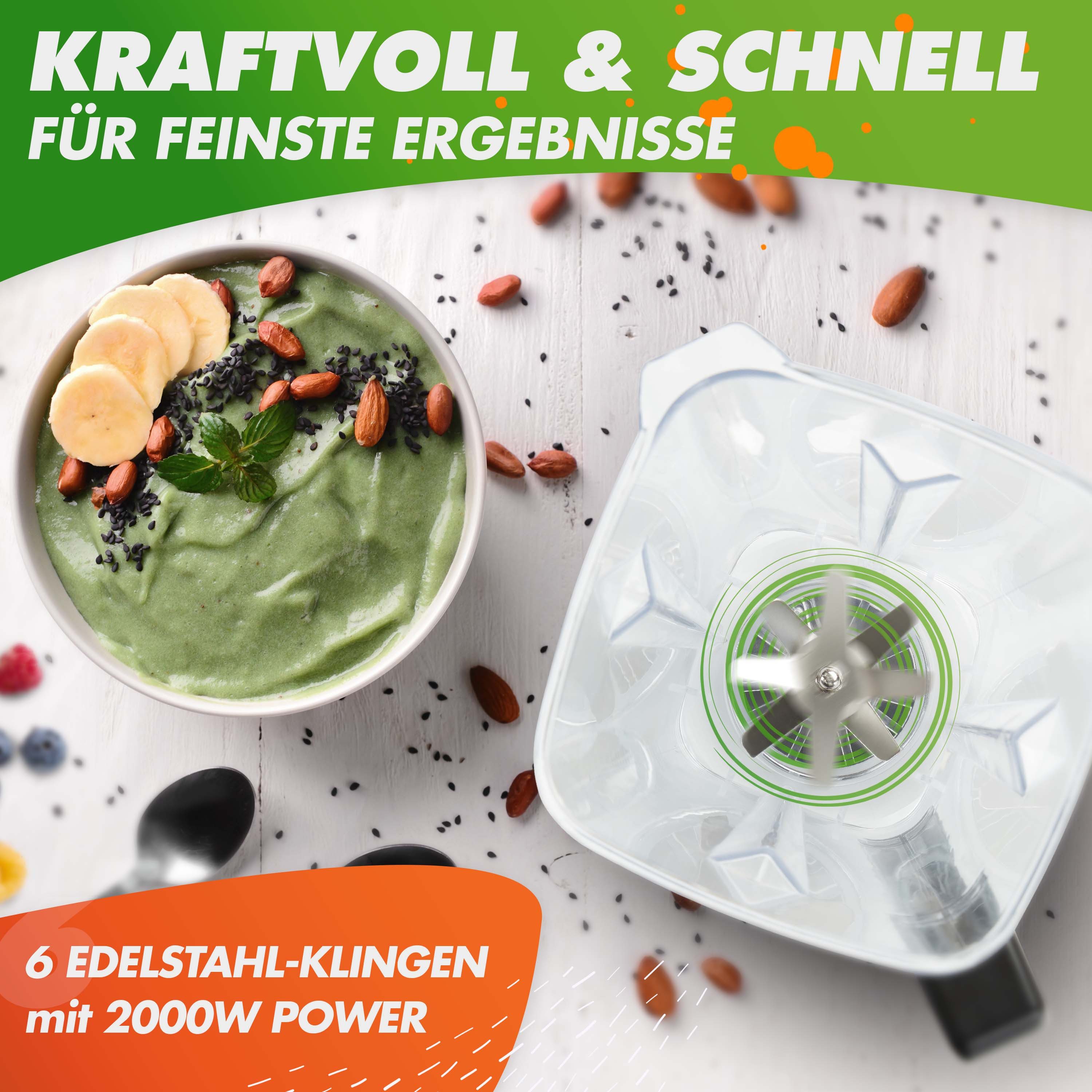 Nutrilovers Standmixer Leistungsstarkes Küchengerät - Standmixer für Smoothies & mehr - 2000W, 2000 W