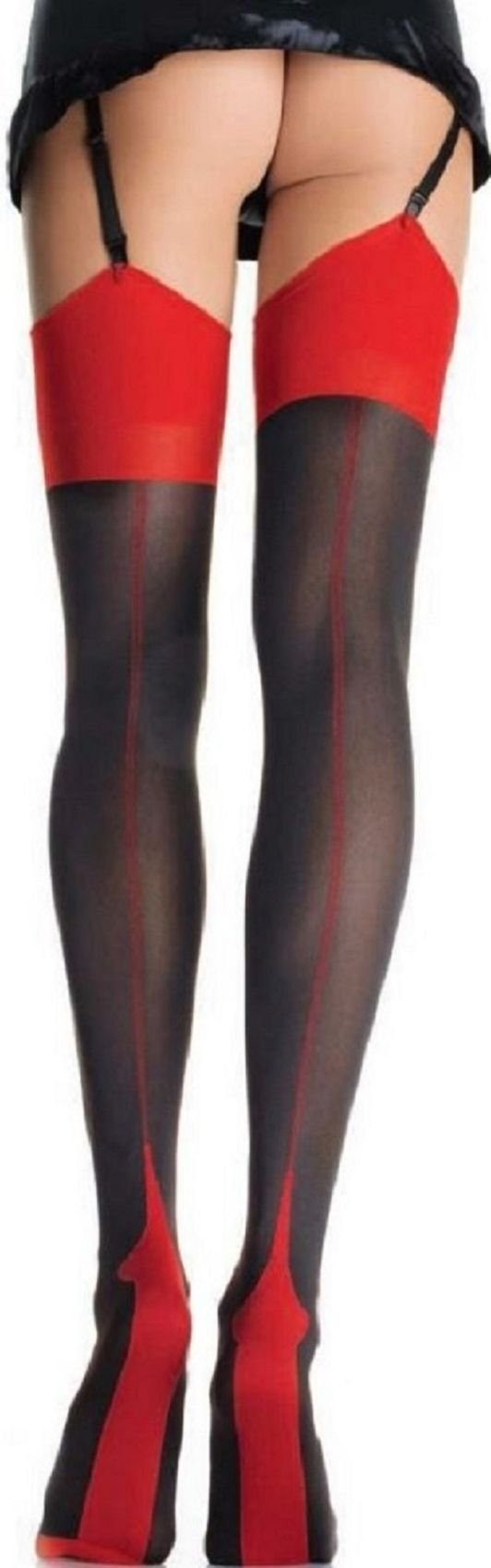 Leg Avenue Strapsstrümpfe Damen Strapsstrümpfe rot schwarz mit dreieckiger Ferse Einheitsgröße ca. 36 bis 40