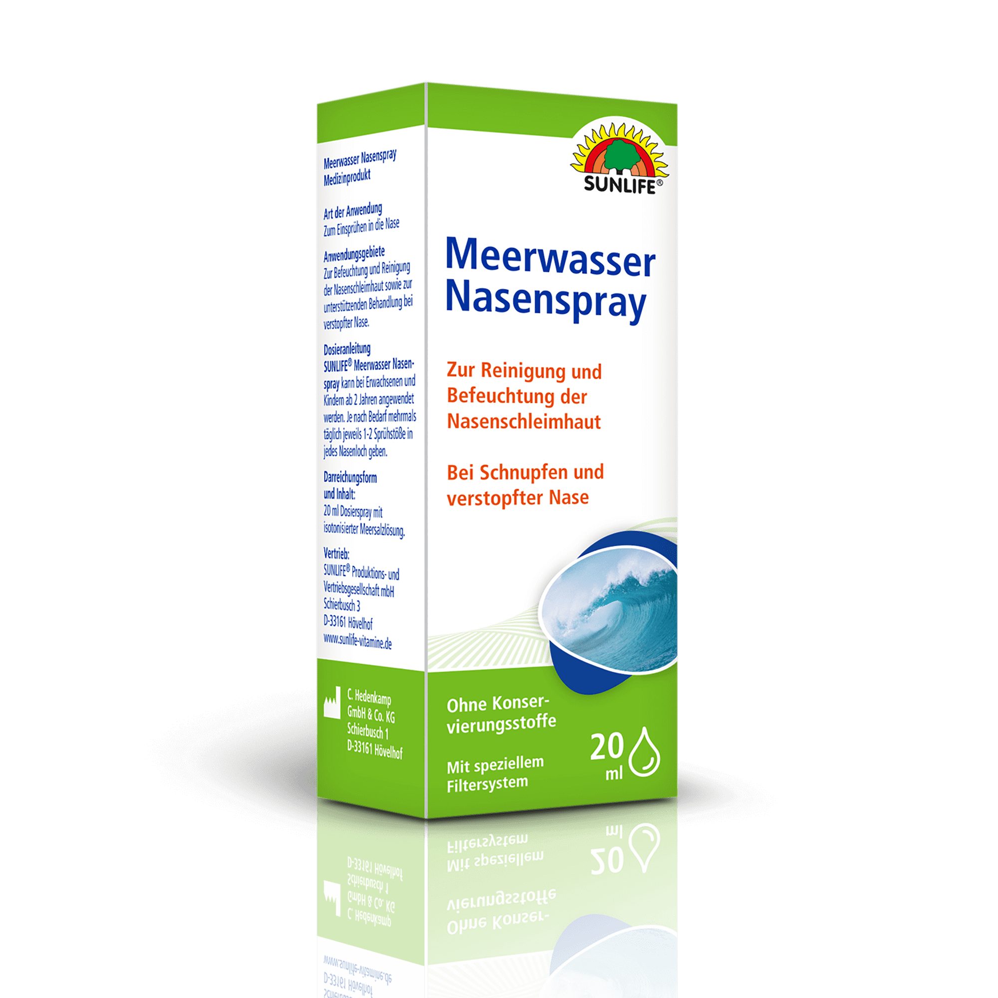SUNLIFE Nasendusche SUNLIFE® Meerwasser Nasenspray 20 ml Nasenspülung Nasenreinigung