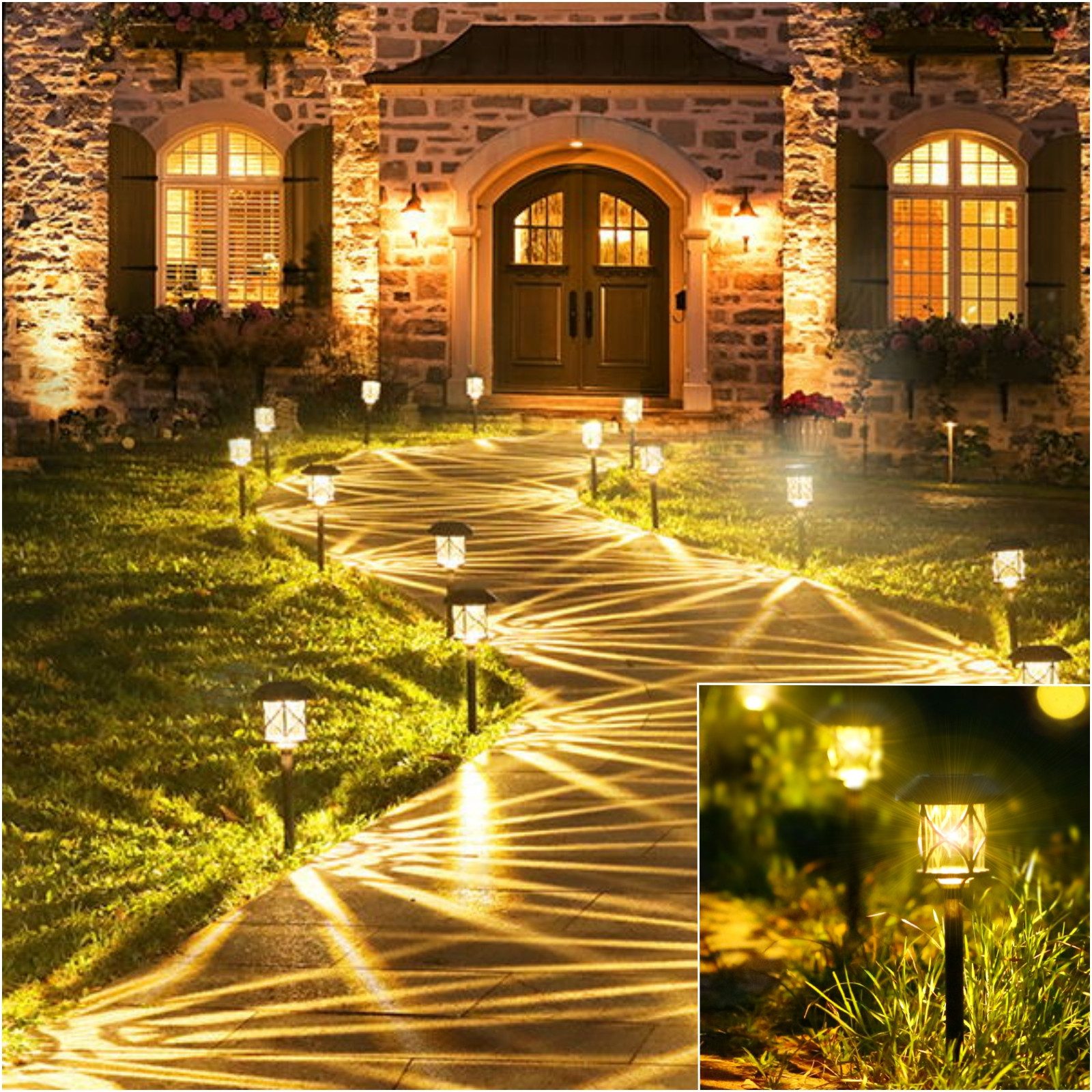 Elegear LED Solarleuchte 8 Stück Gartenleuchte für Garten/Gehweg, Gartenleuchtung mit Erdspieß, LED fest integriert, Warmweiß, 3200k, IP65