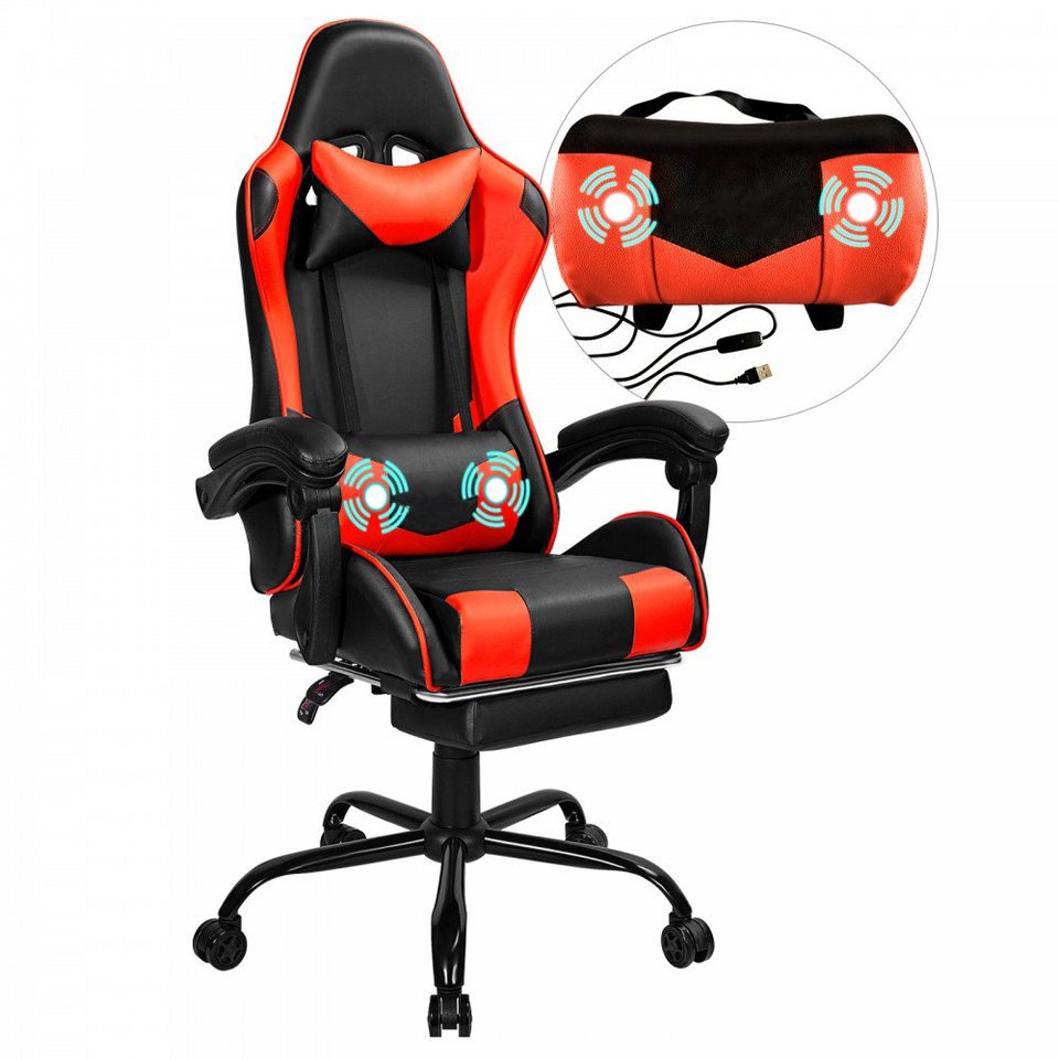 Fußstütze Racing Bürostuhl Drehstuhl Sportsitz Rot Gaming Stuhl mit Kopfstütze