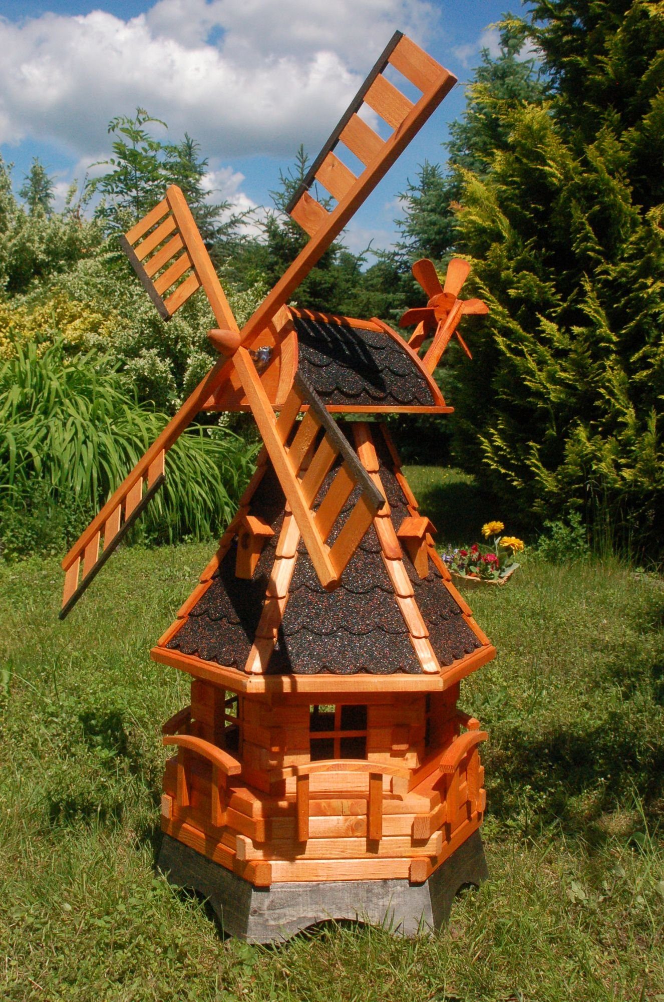 DSH DEKO SHOP HANNUSCH Gartenfigur Norddeutsche Windmühle 1,25m kugelgelagert, verschieden Farben Dunkel