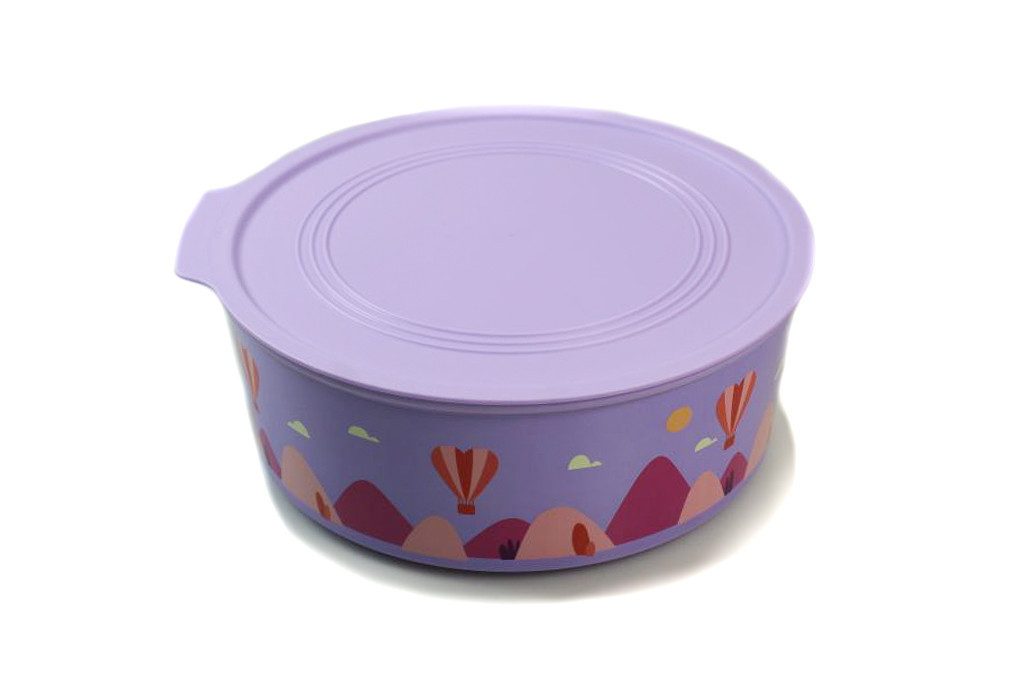 TUPPERWARE Vorratsdose Quadro 1,5 L lila Muster runde Keksdose, Bonboniere