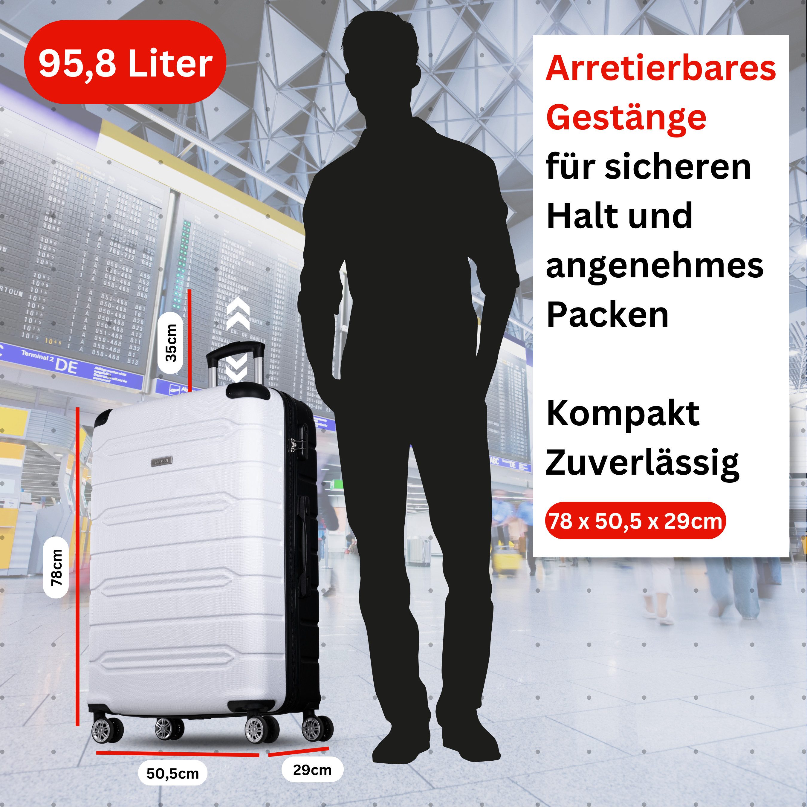 NOWI Hartschalen-Trolley Koffer Hartschalenkoffer mit Zahlenschloss & 8 Rollen Trolley, Zahlenschloss