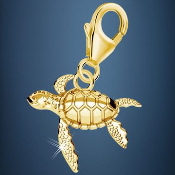 Goldene Hufeisen Charm-Einhänger Schildkröte Charm Anhänger 925 Sterling Silber Gelbgold vergoldet, 24K vergoldet