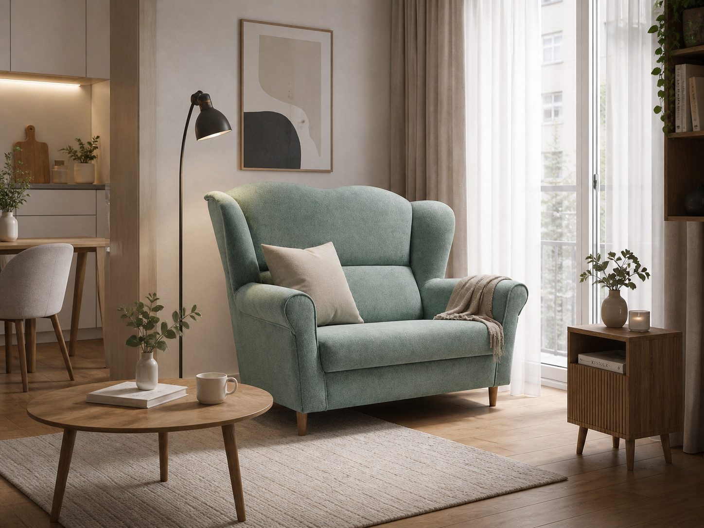 MOEBLO Sofa SILABELLA, 2-Sitzer Sofa 144cm, Samtstoff, modernes Design, (BxTxH):144x83x104cm