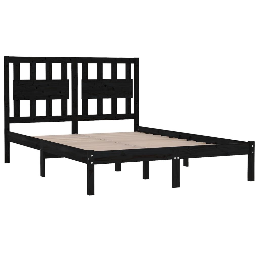 vidaXL Bettgestell 200 x 200 cm Massivholzbett Schwarz Kiefer 200x200 cm Doppelbett Bett