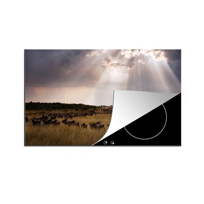 MuchoWow Herdblende-/Abdeckplatte Sonnenstrahlen auf Gewitterwolken im Masai Mara National Park in Kenia Vinyl (1 tlg) Ceranfeldabdeckung Arbeitsplatte für küche
