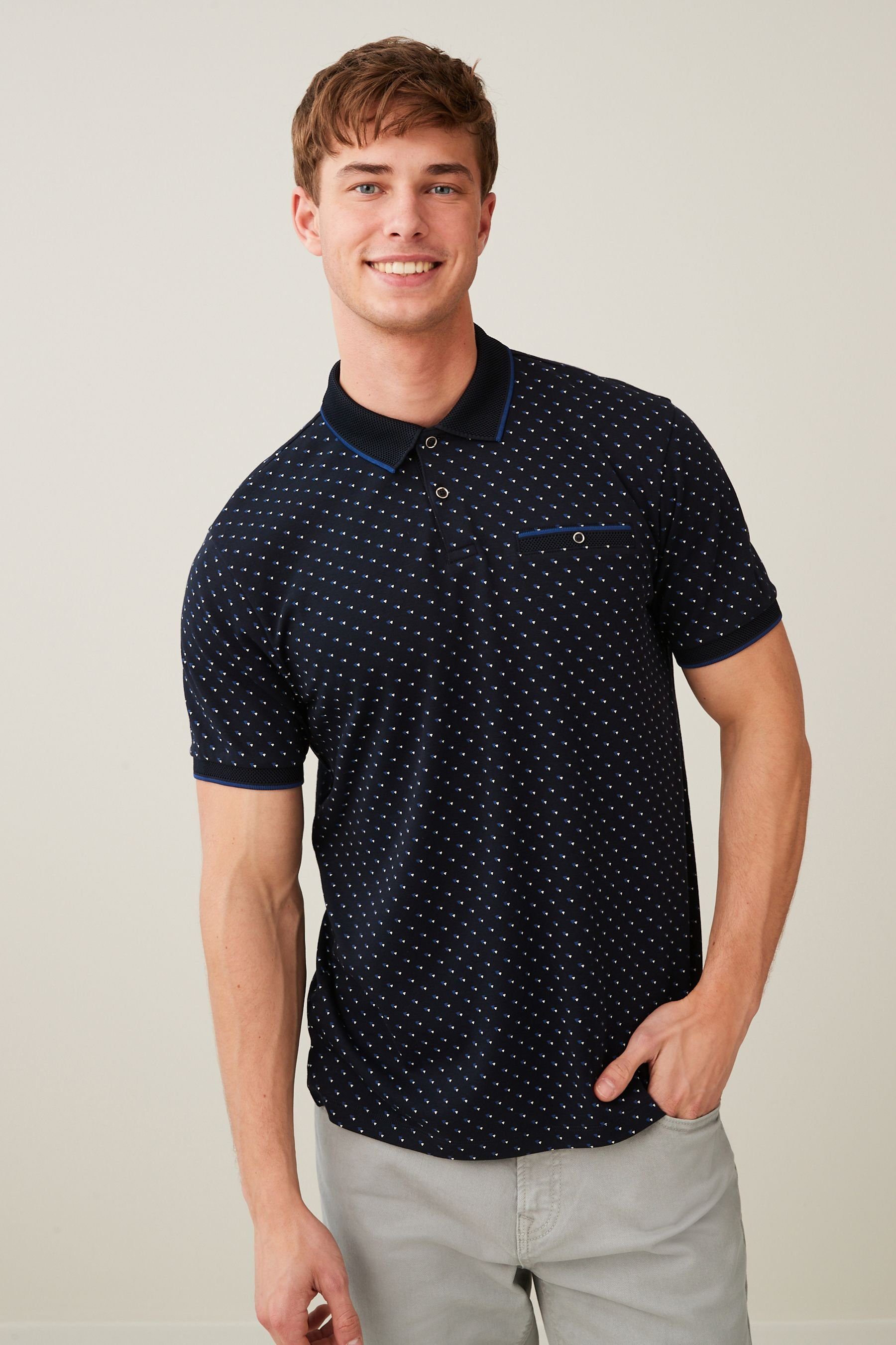 Next Poloshirt Polo-Shirt mit Geoprint (1-tlg) Navy Blue