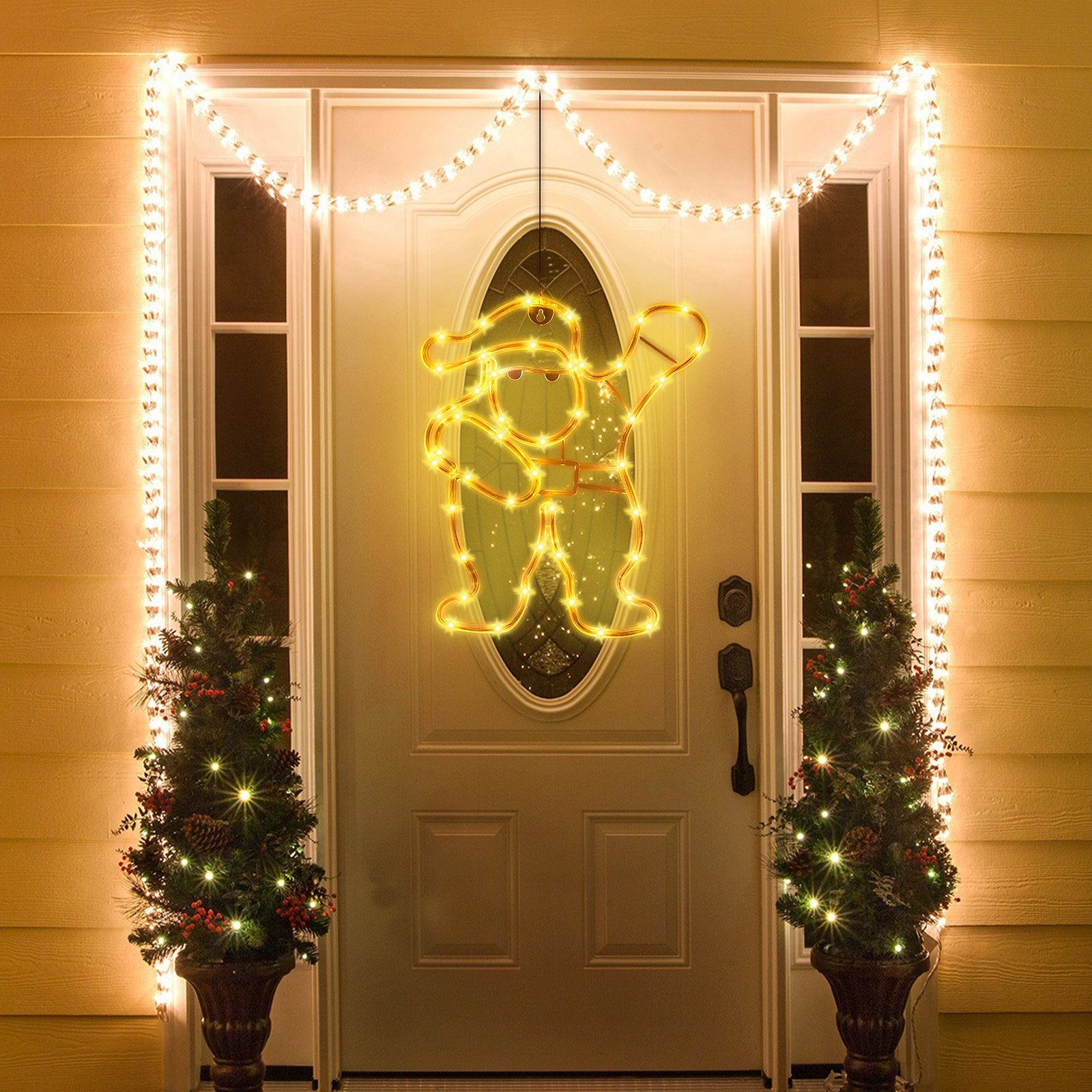 Rosnek Beleuchtetes Fensterbild Doppelseitig, 8 modi, Wasserdicht, für Weihnachten Wand Fenster, mit Haken; Fenster Silhouette Lichter; Glas Deko