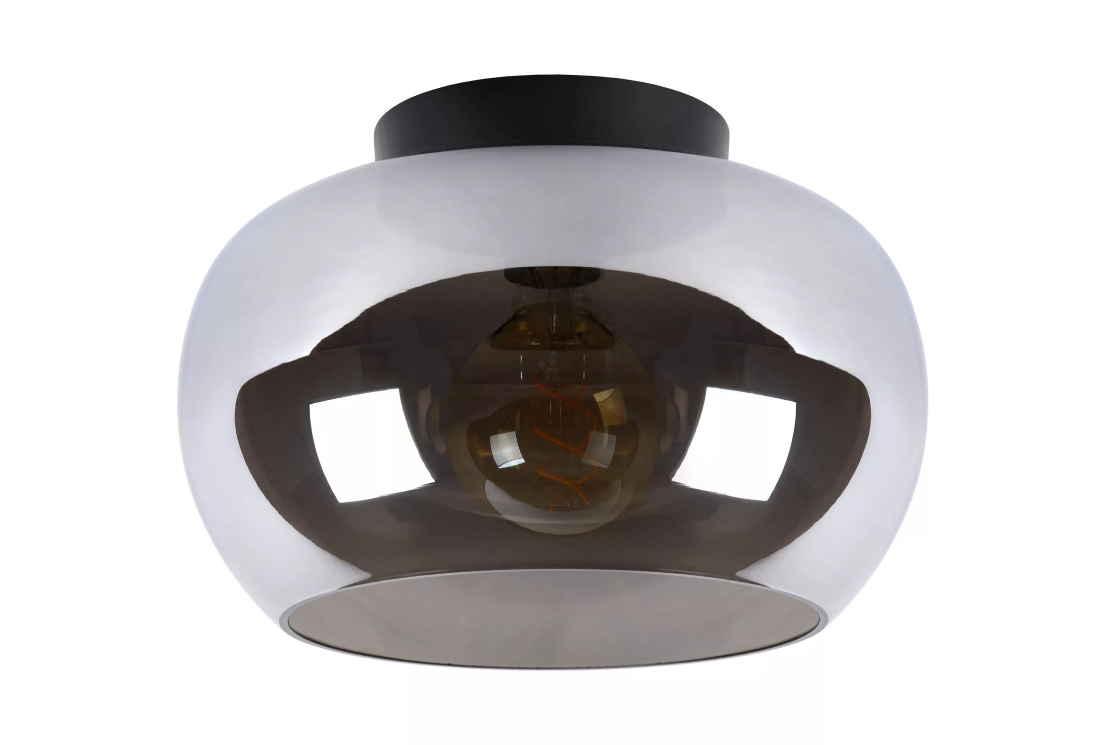 Licht-Erlebnisse Deckenleuchte GRISU, ohne Leuchtmittel, Rauchglas Metall Ø 30,5 cm rund Schwarz Rauchgrau E27 Modern
