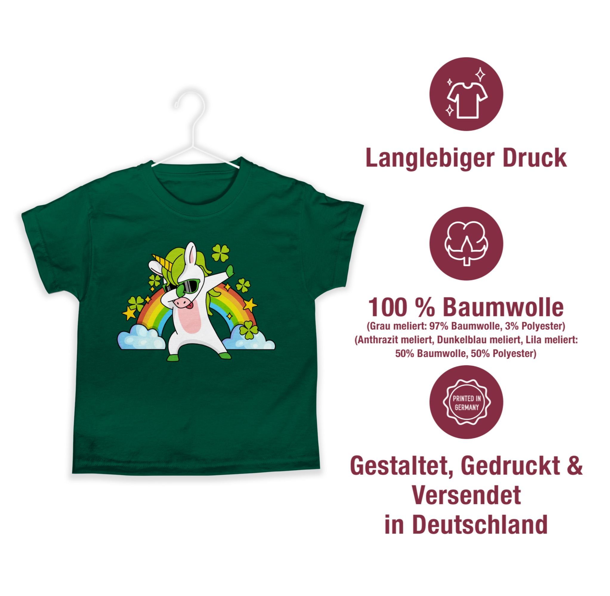 Shirtracer T-Shirt 1 Regenbogen Kinder Anlässe Tannengrün Kleeblatt Einhorn Dabbendes