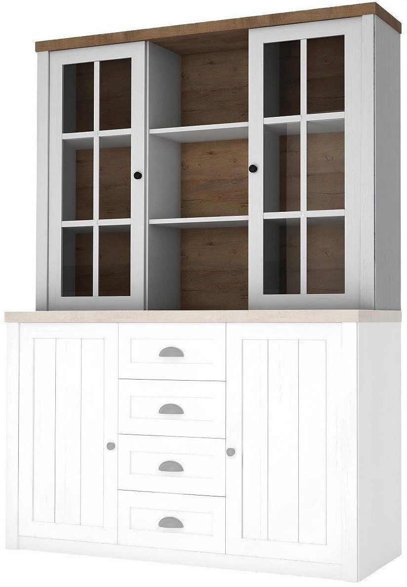 JVmoebel Anrichte Elegante Holzkommode mit stilvollem Aufsatz in Weiß (Anrichte), Made in Europa