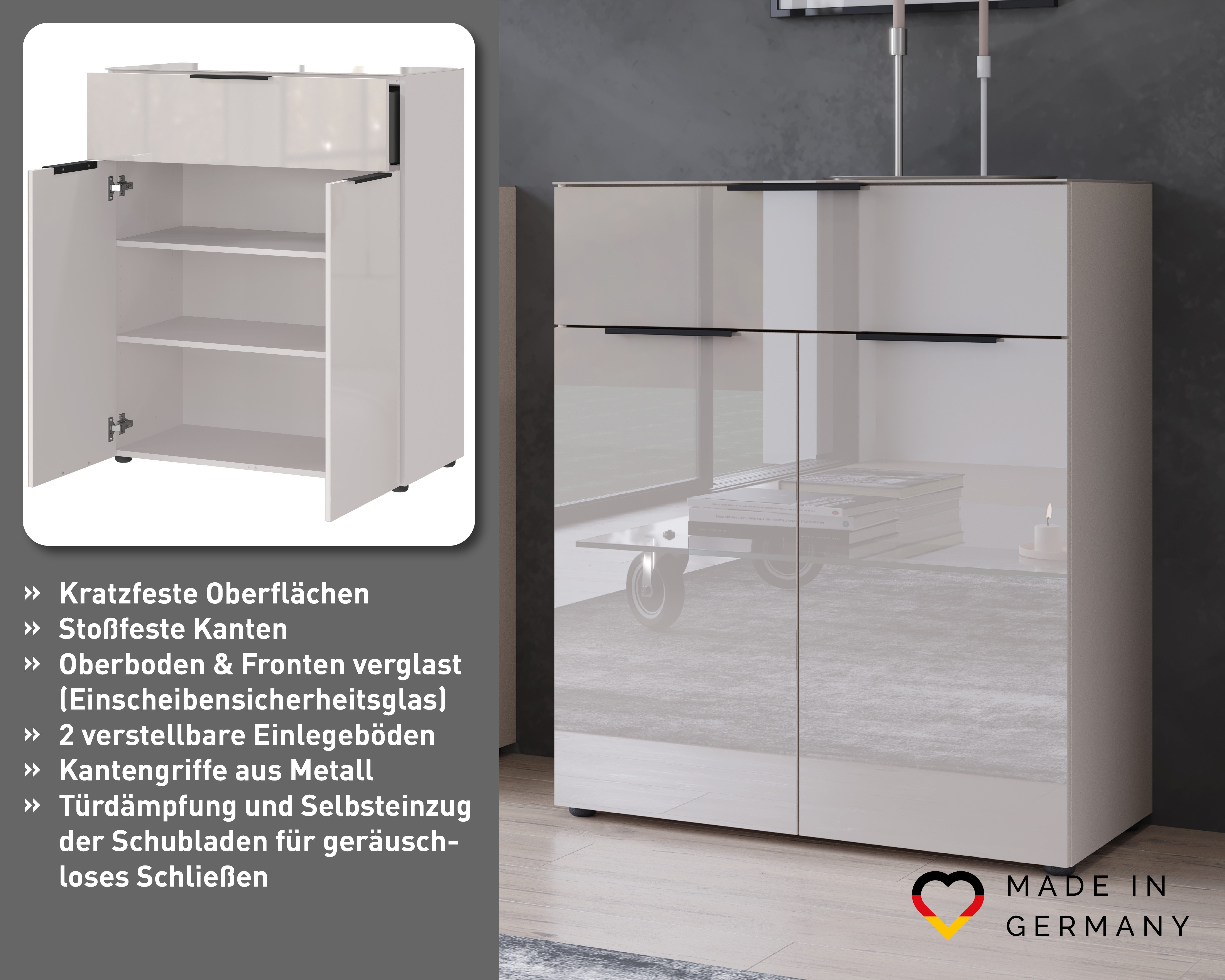 GERMANIA Kombikommode Oakland mit Glasauflagen, Breite 83 cm, mit Schubladen, in vers. Varianten