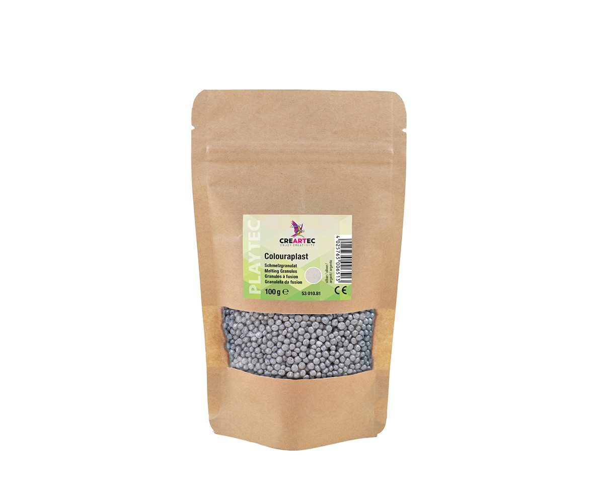 CREARTEC Bastelperlen Colouraplast Silber - 100g - Bastelspaß für Groß und Klein, für Fensterbilder, Anhänger und vielem mehr - Made in Germany