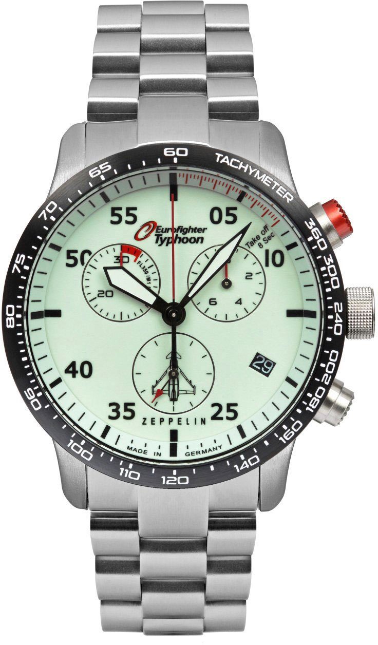 ZEPPELIN Chronograph Eurofighter, 7298M-5, Armbanduhr, Quarzuhr, Herrenuhr, Datum, Stoppfunktion, Made in Germany