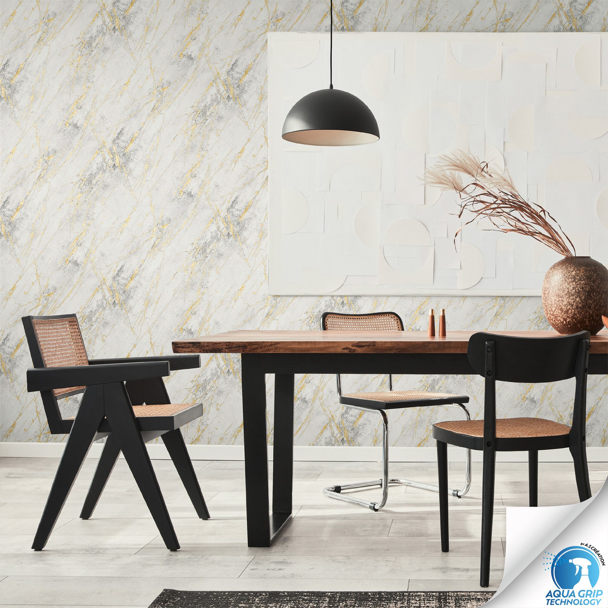 living walls Vliestapete DesignDrop vorgeleimte Tapete Marmoroptik Weiß Gold Grau, strukturiert, matt, (1 St), Vliestapete vorgekleistert 3D-Optik für Schlafzimmer Wohnzimmer Küche