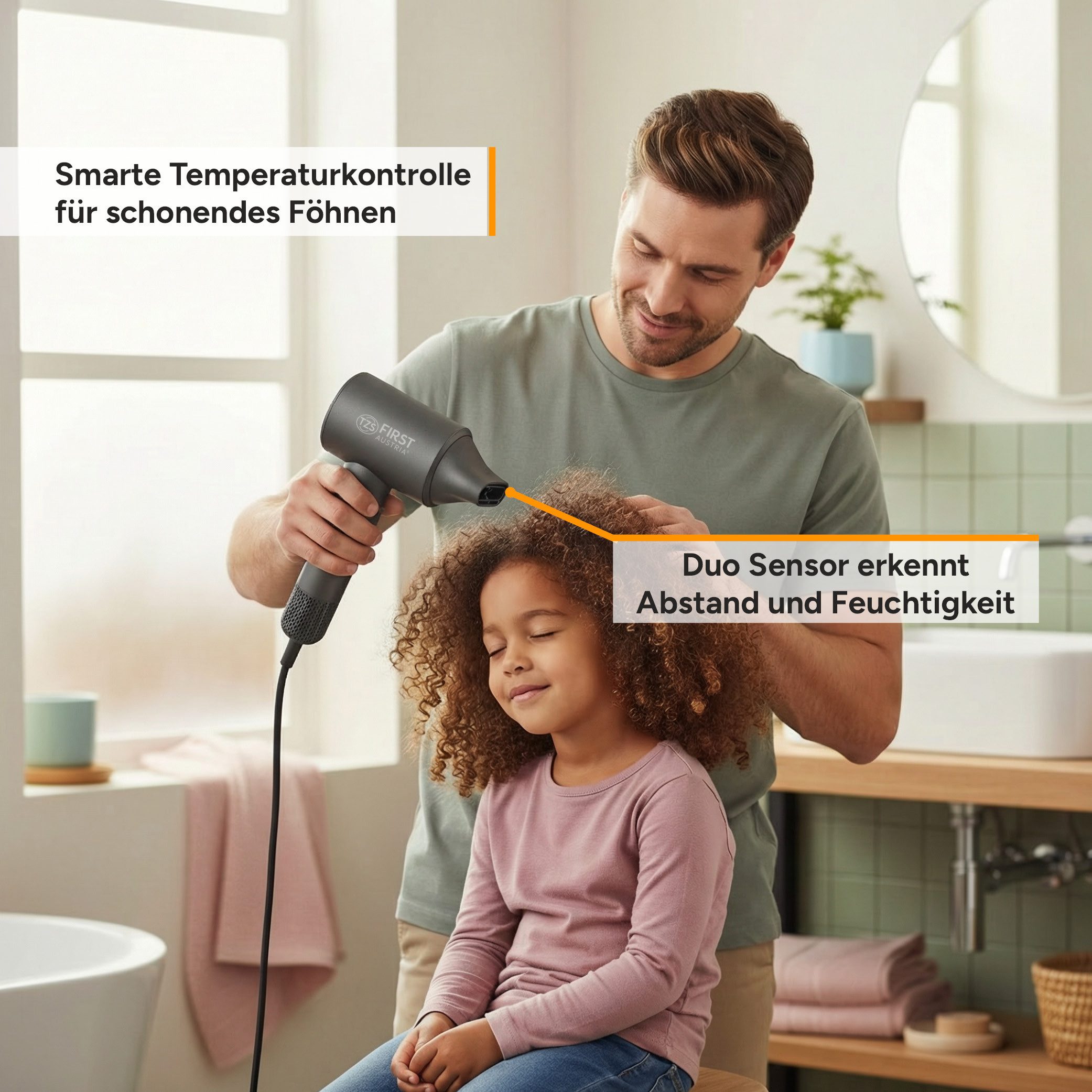 TZS FIRST AUSTRIA Ionic-Haartrockner Duo Sensor Ionen-Föhn, 1100W, 110.000 U/min, Plasma-Tech, Ultraleicht, 2 Mrd. Ionen Anti-Frizz, Hitzeschutz, 5 Styling-Modi & Magnet-Düse