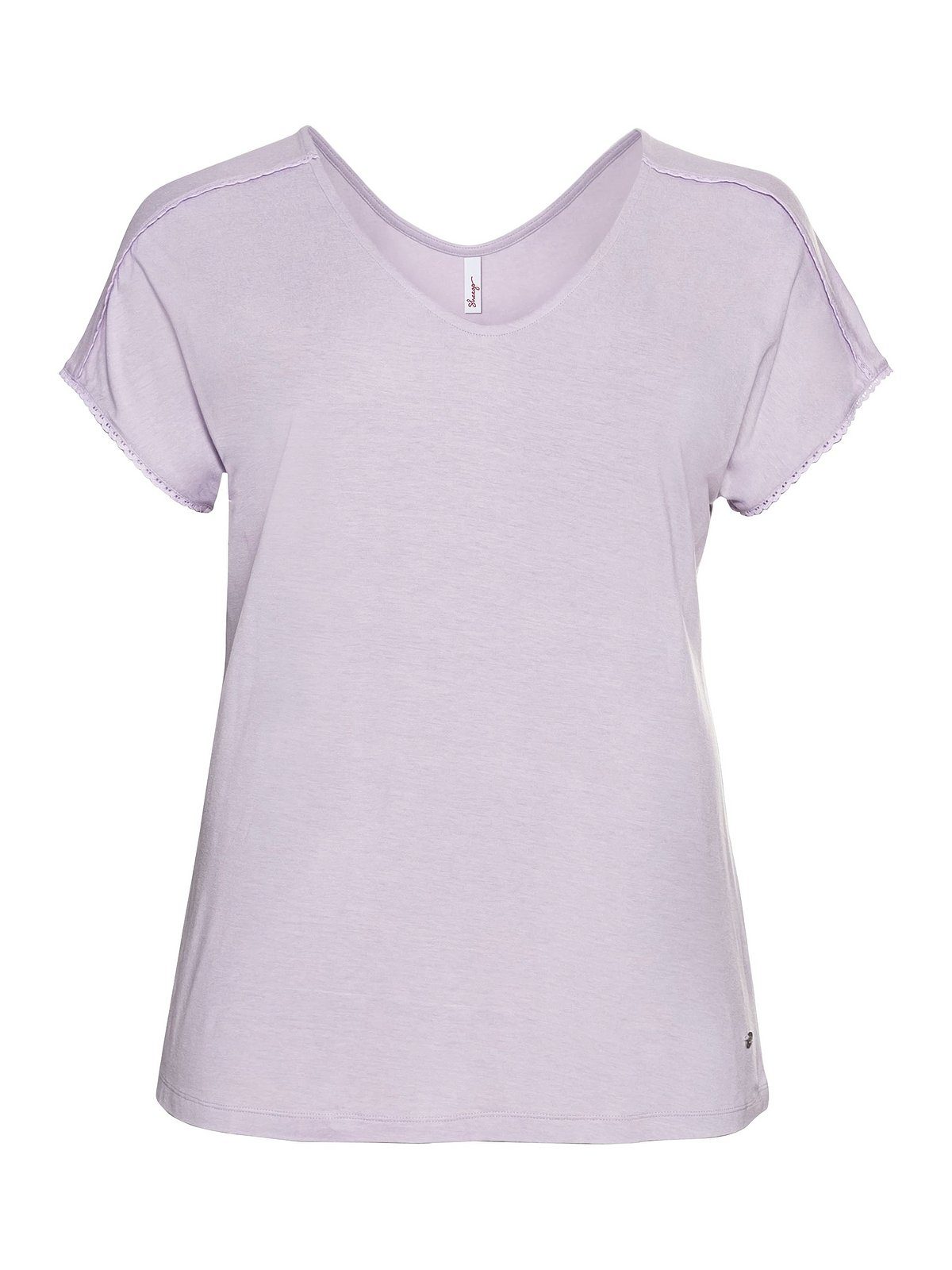 Sheego T-Shirt Große Schulternaht und lavendel mit Größen Spitze Ärmeln an