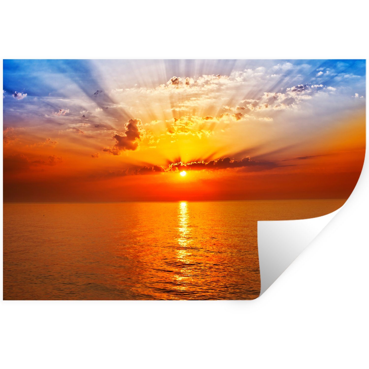 MuchoWow Wandsticker Sonnenuntergang - Meer - Himmel - Orange - Horizont - Wasser (1 St), Wandtattoo, Selbstklebend, Wohnzimmer, 30x20 cm