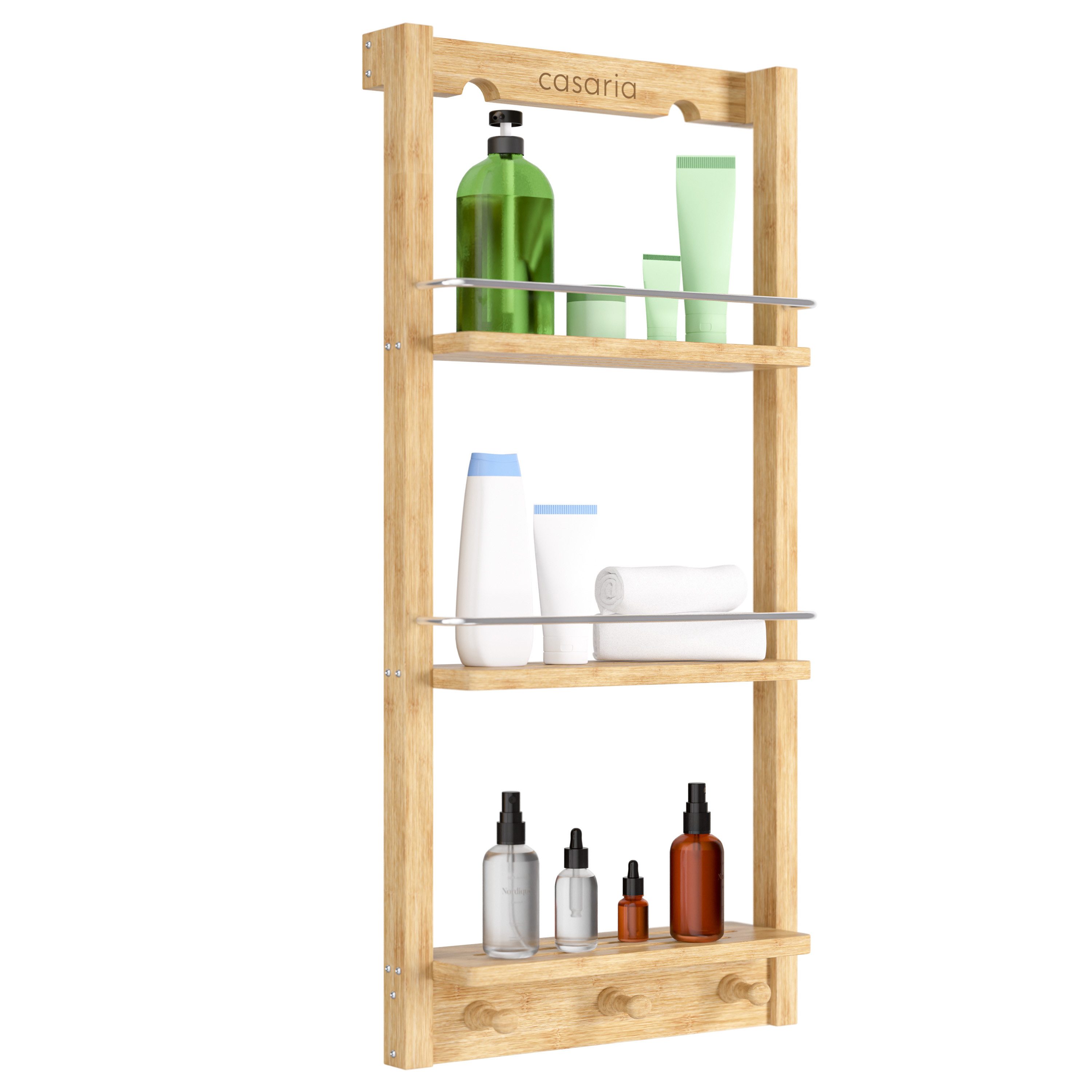 Casaria Badregal, Bambus Duschablage Hängeregal 3 Böden 3 Haken 70x29x10 cm Regal