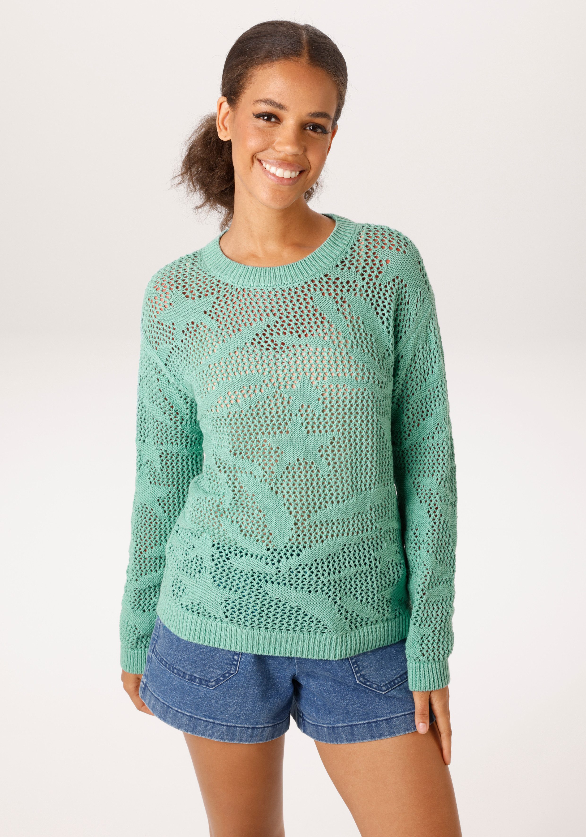 Aniston CASUAL Strickpullover im trendigen Ajour-Muster mit eingestrickten günstig online kaufen
