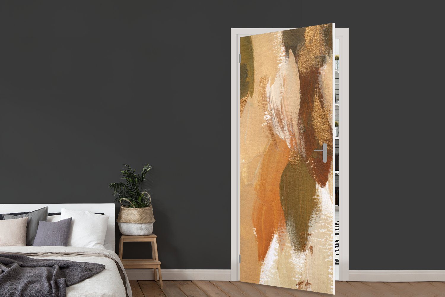 Matt, Tür, Türtapete cm - Grün, Fototapete (1 bedruckt, 75x205 - St), MuchoWow Orange für Türaufkleber, Farbe