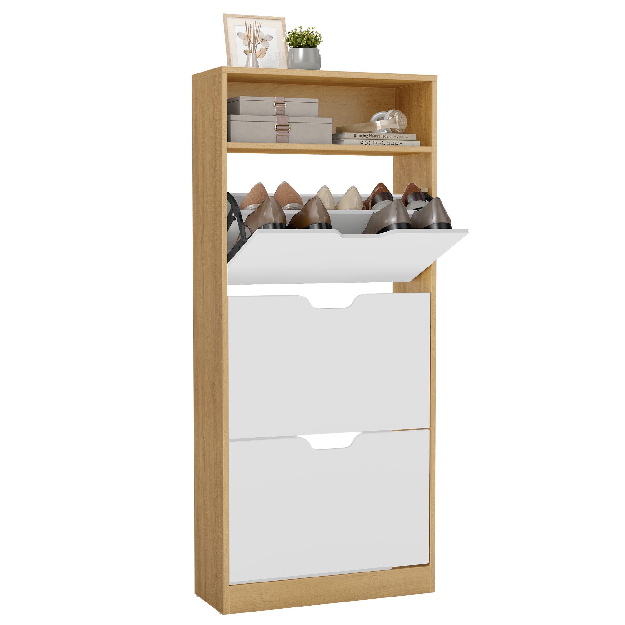 VASAGLE Schuhschrank Schuhregal Mit 2 oder 3 Klappen und zusätzlichen Fächern, Höhe 102/139 cm