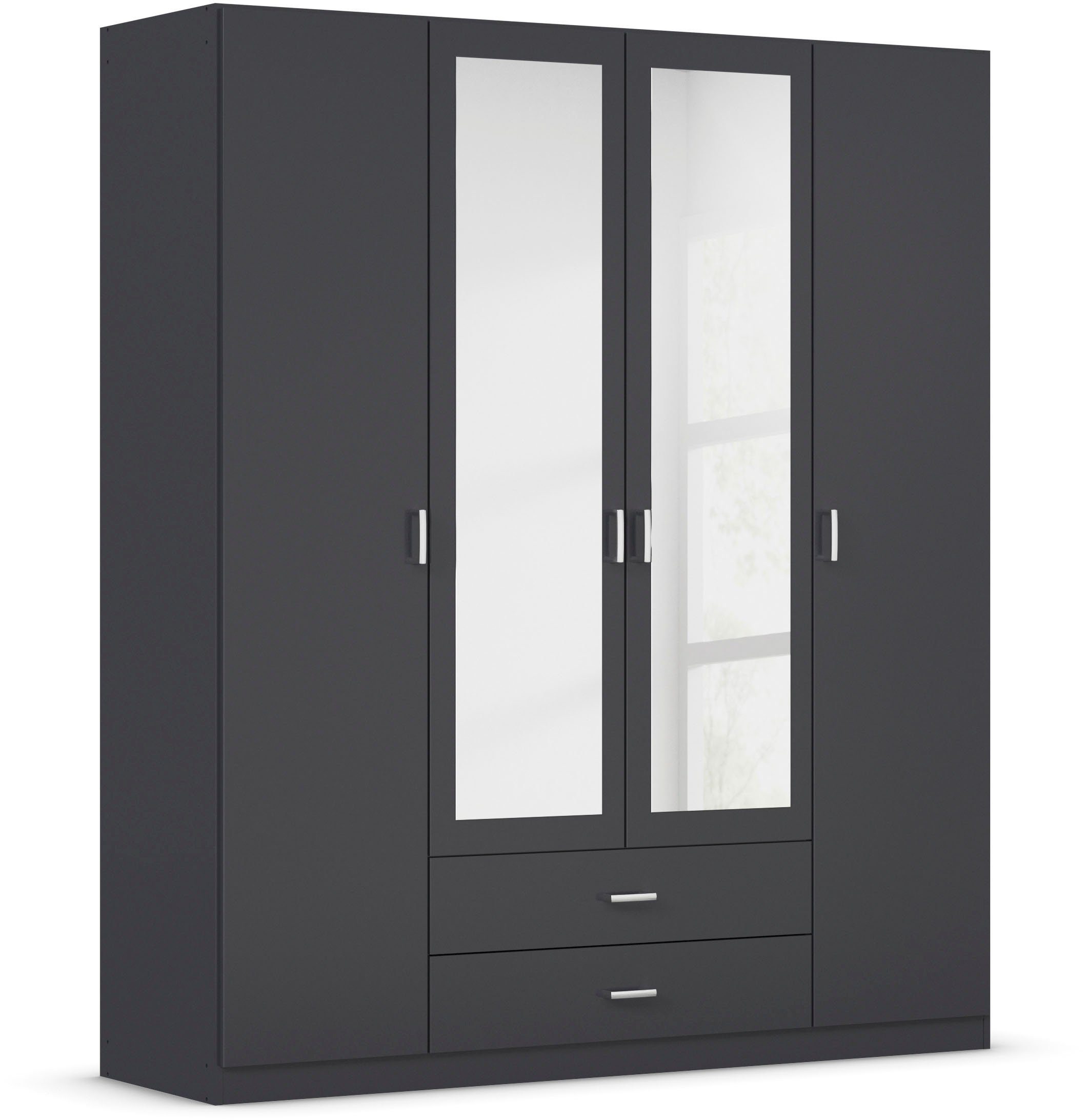 rauch Kleiderschrank Gamma Drehtürenschrank Garderobe Schrank mit Spiegel in schlichtem Design mit Schubkästen und Spiegel, in 3 Breiten