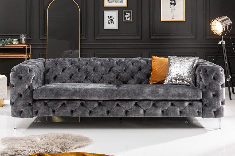 riess-ambiente 3-Sitzer MODERN BAROCK 235cm grau · 3-Sitzer Couch aus Samt mit Federkern, Einzelartikel 1 Teile, Wohnzimmer · Sofa · Taschenfederkern · Chesterfield · Ziersteppung