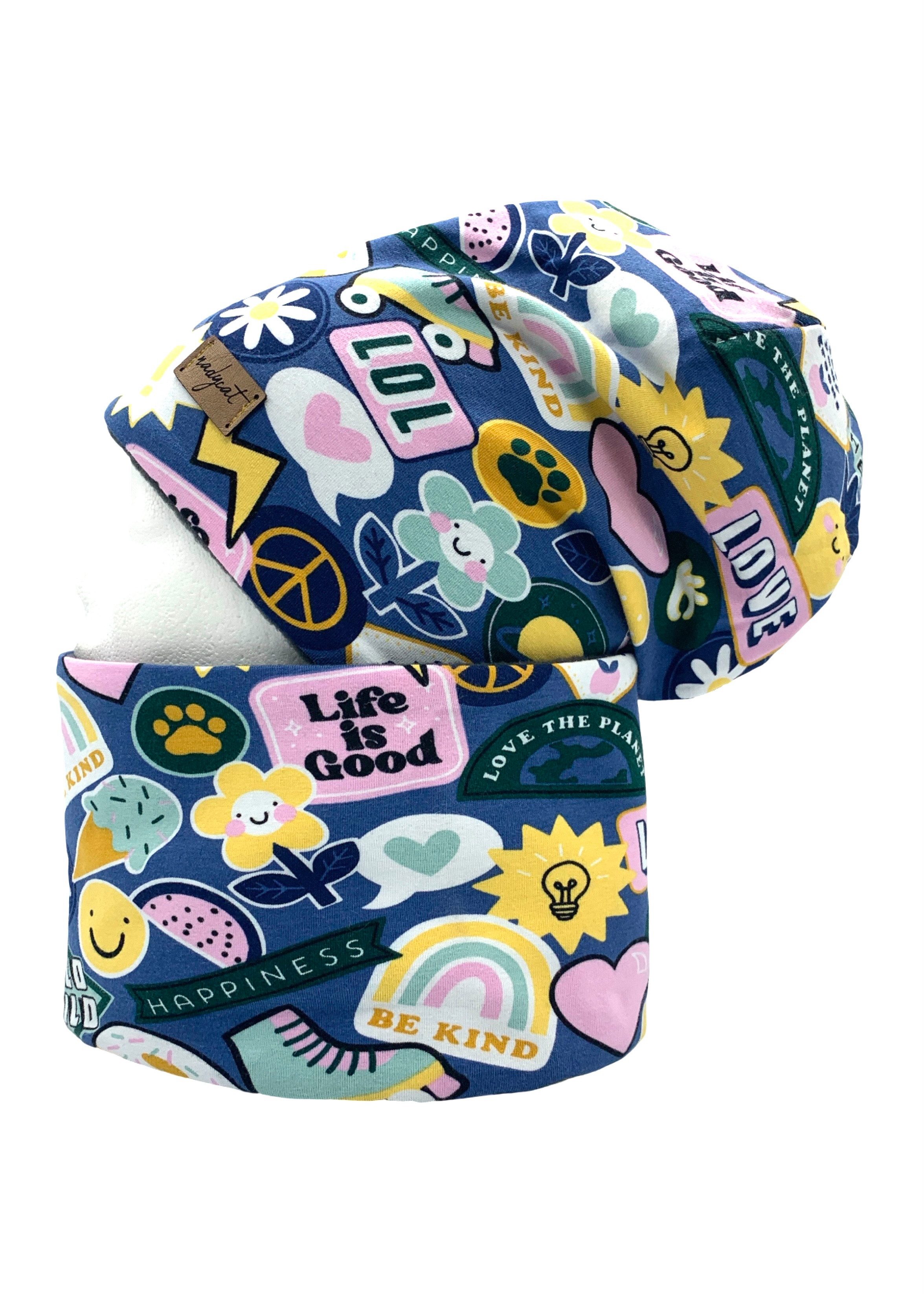 nadycat Beanie LOVE & PEACE blue (2-St., Beanie mit passendem Loop) handgefertigt aus der Lausitz