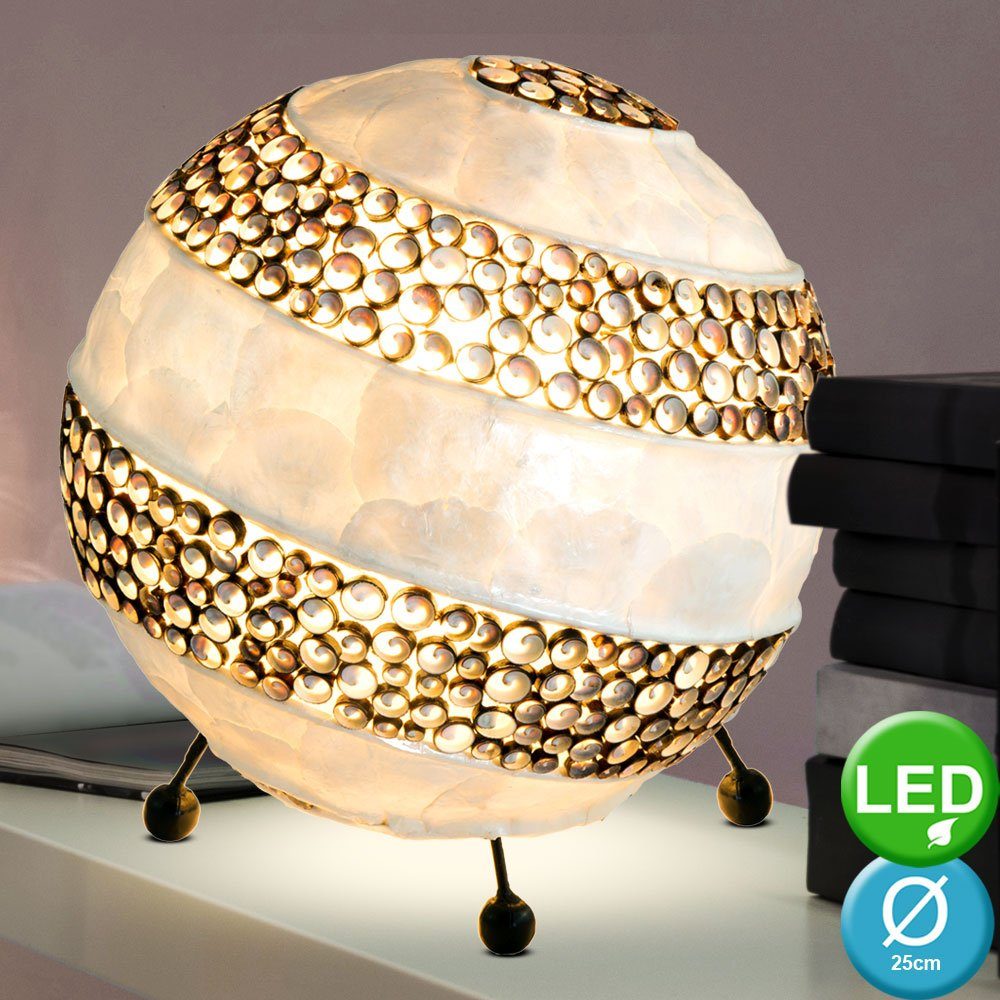 etc-shop LED Tischleuchte, Leuchtmittel inklusive, im Kugel Beistell Warmweiß, Leuchte Lampe Tisch Ess Strahler Muschel Zimmer