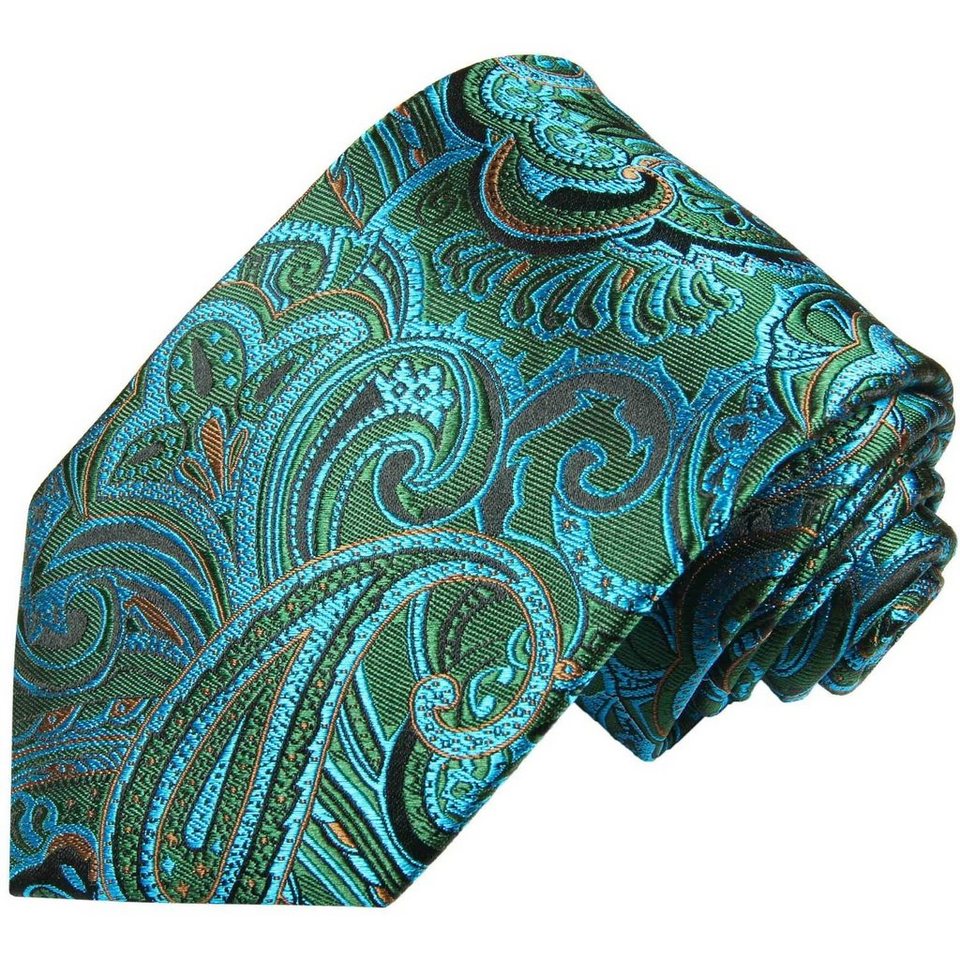 Paul Malone Krawatte Elegante Seidenkrawatte Herren Schlips paisley brokat  100% Seide Breit (8cm), blau grün türkis 2008