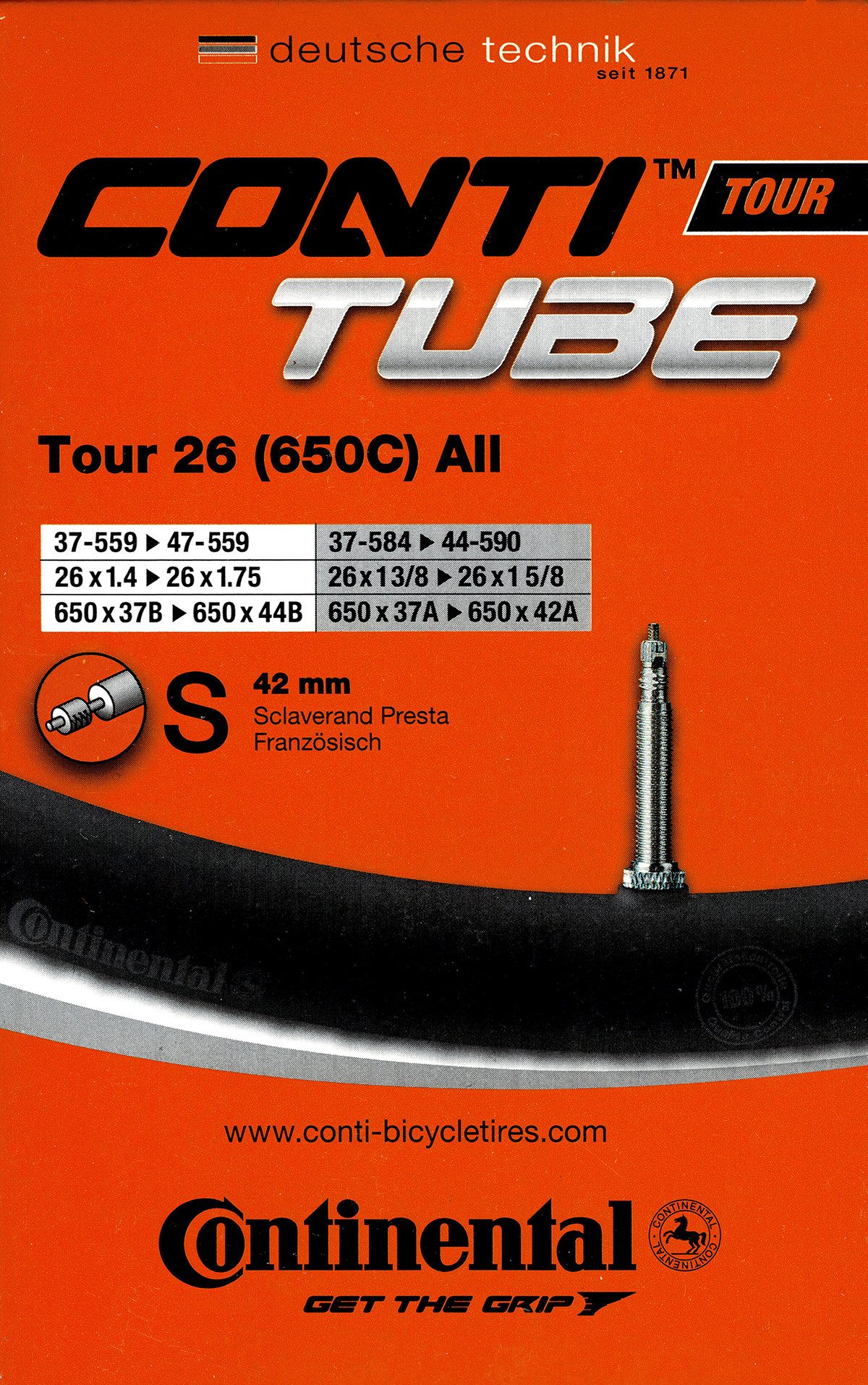 CONTINENTAL Fahrradschlauch Continental Tour 26 all Schlauch 26 Zoll SV (37/47-559/597) SV 42mm, 1,50, 1 5/8, 1,75, 1,40, 1 3/8, 1,60, 1,25, 1,35