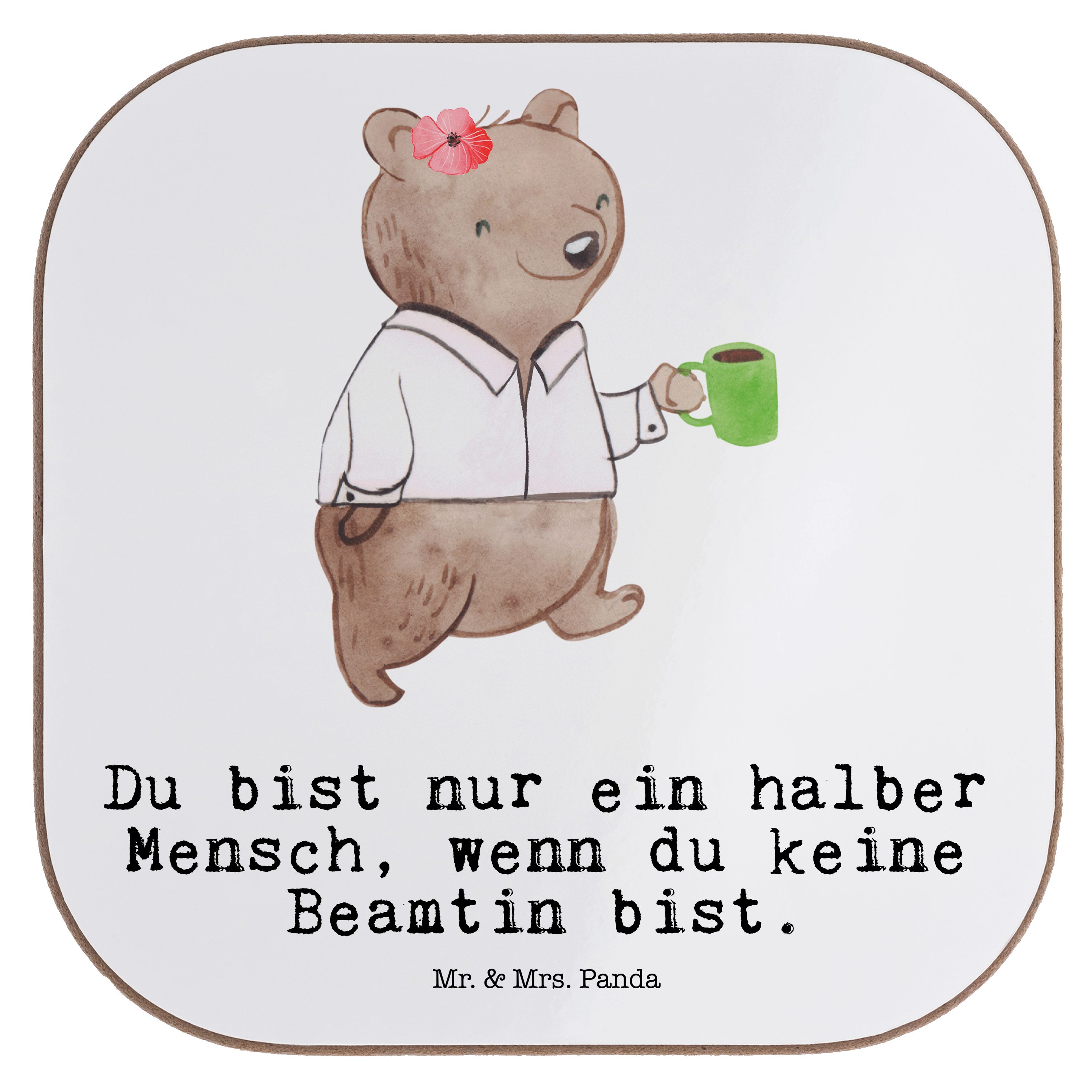 Mr. & Mrs. Panda Getränkeuntersetzer Beamtin mit Herz - Weiß - Geschenk, Getränkeuntersetzer, Studium, Bea, 1-tlg.