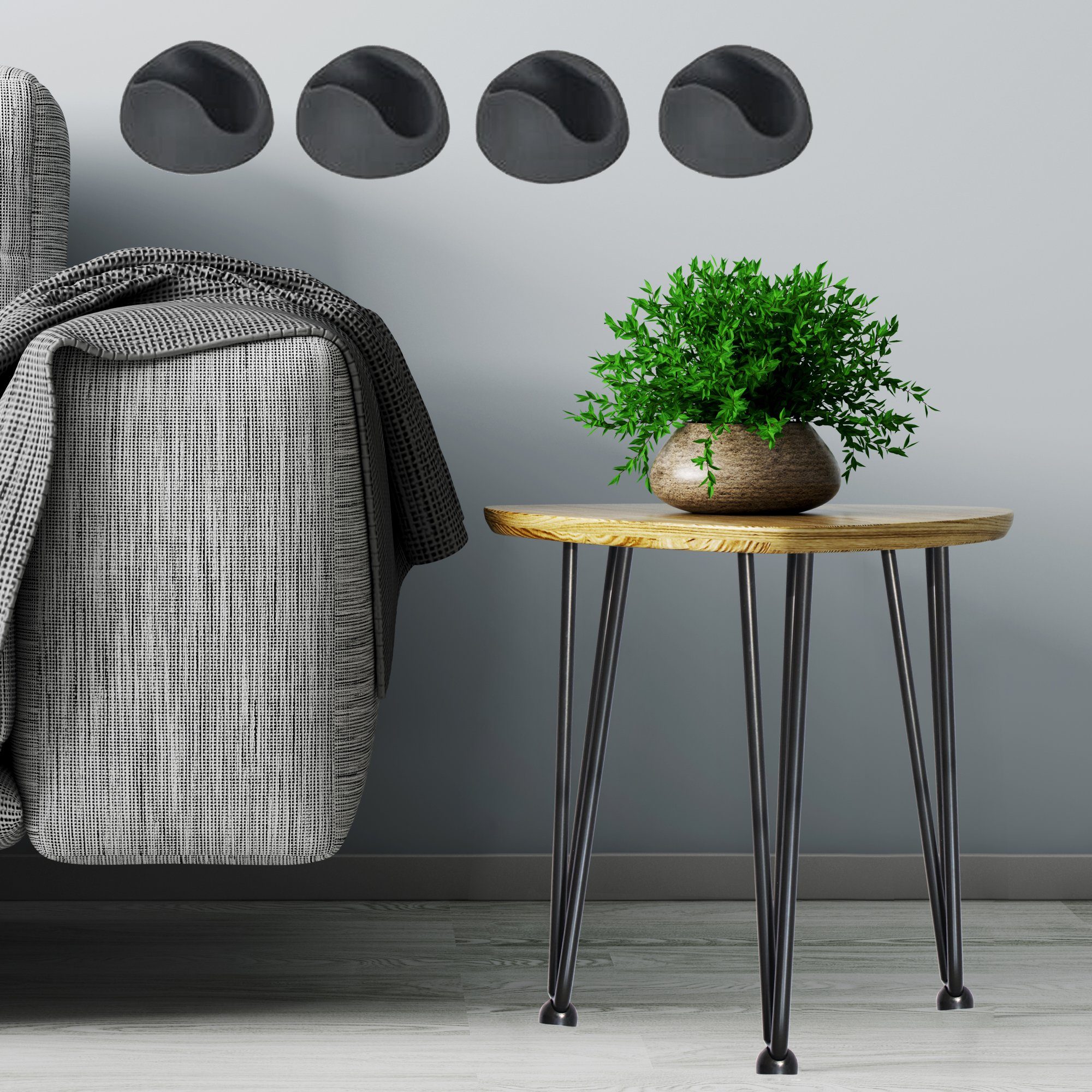 Mucola Tischbein Tischbeinschoner Bodenschutz 4er Set Hairpin 12mm Schwarz Transparent, Rutschfest