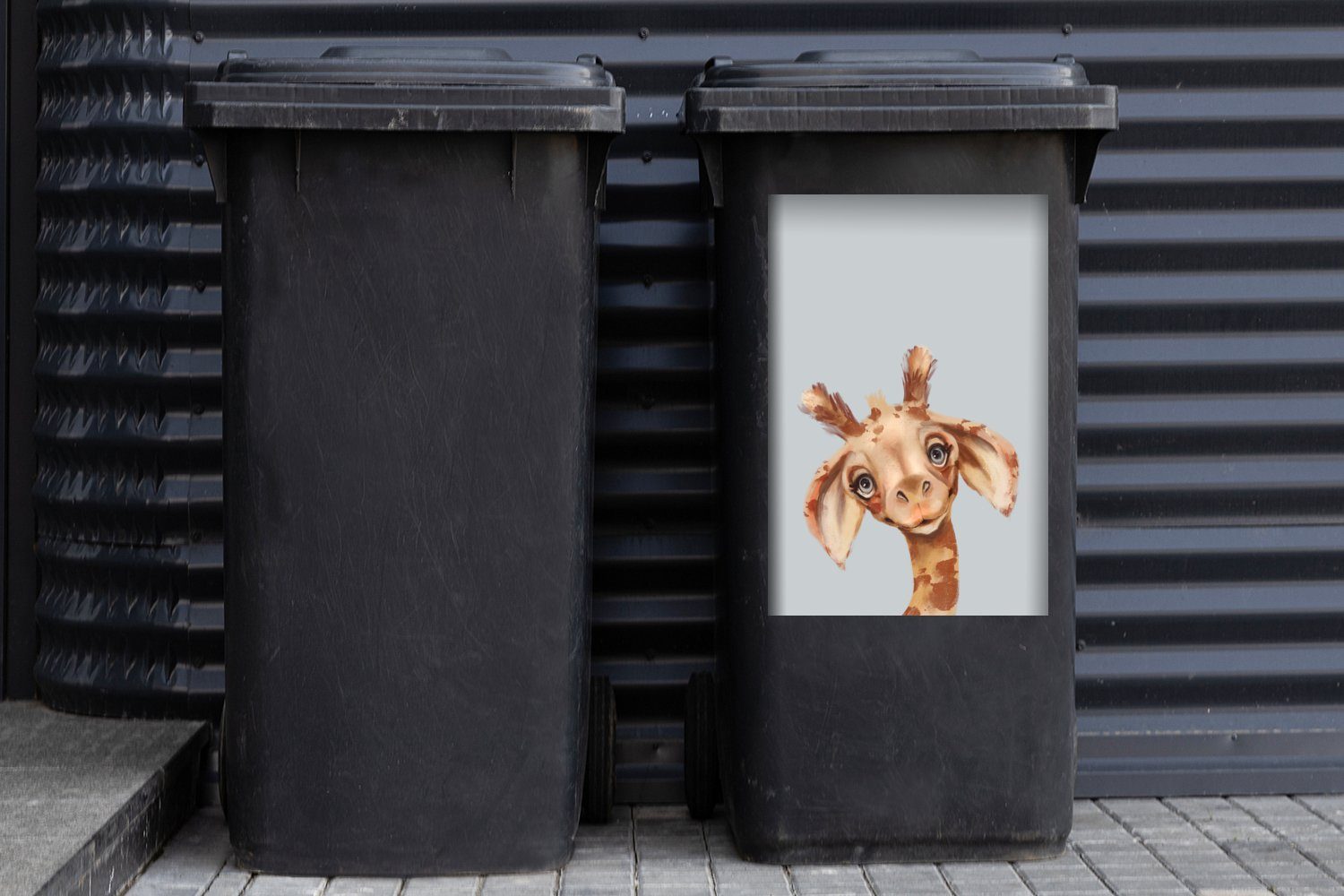 Sticker, Grau St), - Mülltonne, Abfalbehälter Mülleimer-aufkleber, Porträt Wandsticker Giraffe - MuchoWow Container, (1