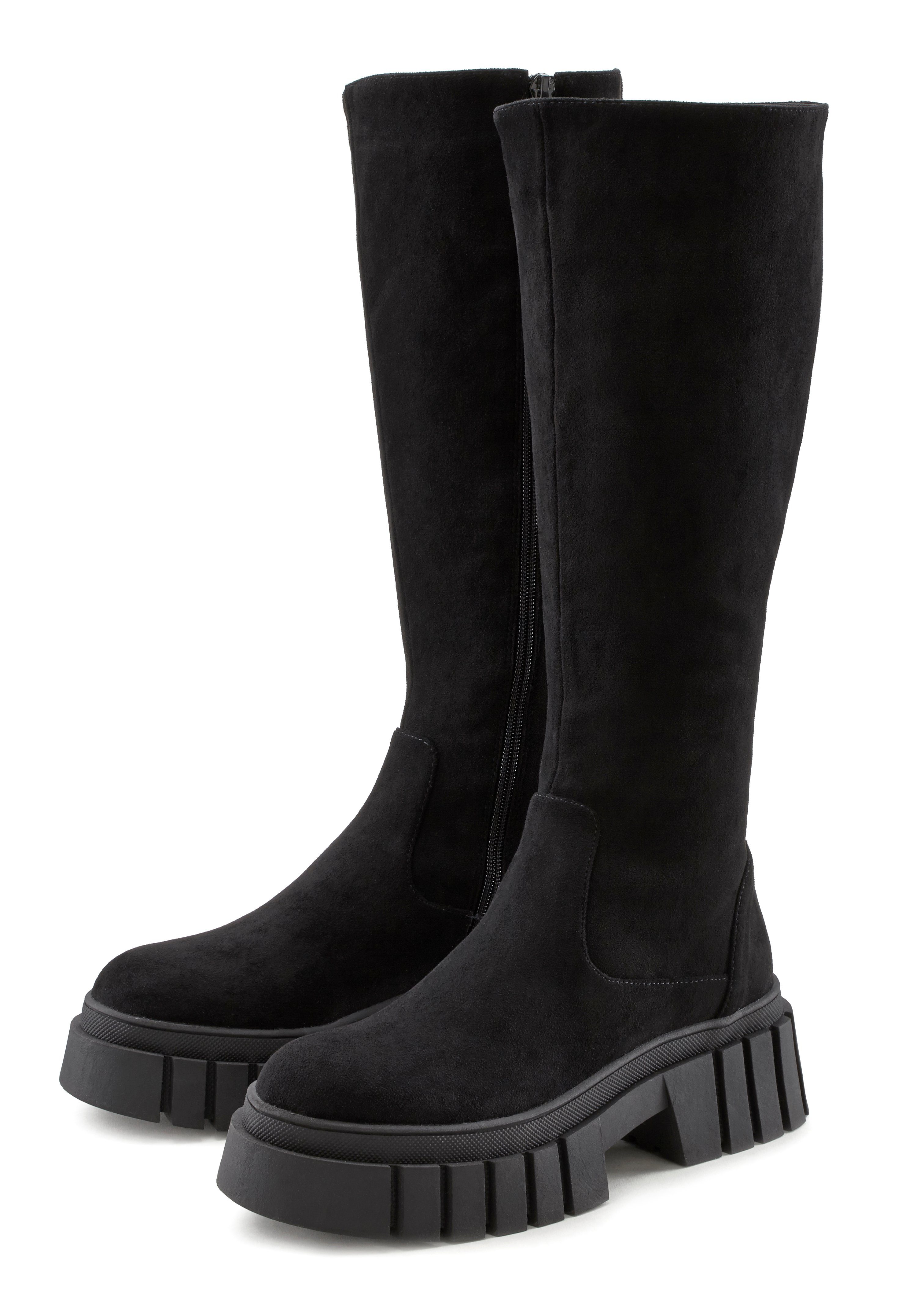 LASCANA Reißverschlussstiefel mit Profilsohle, Winterstiefel, Chunky-Sohle, langer Stiefel