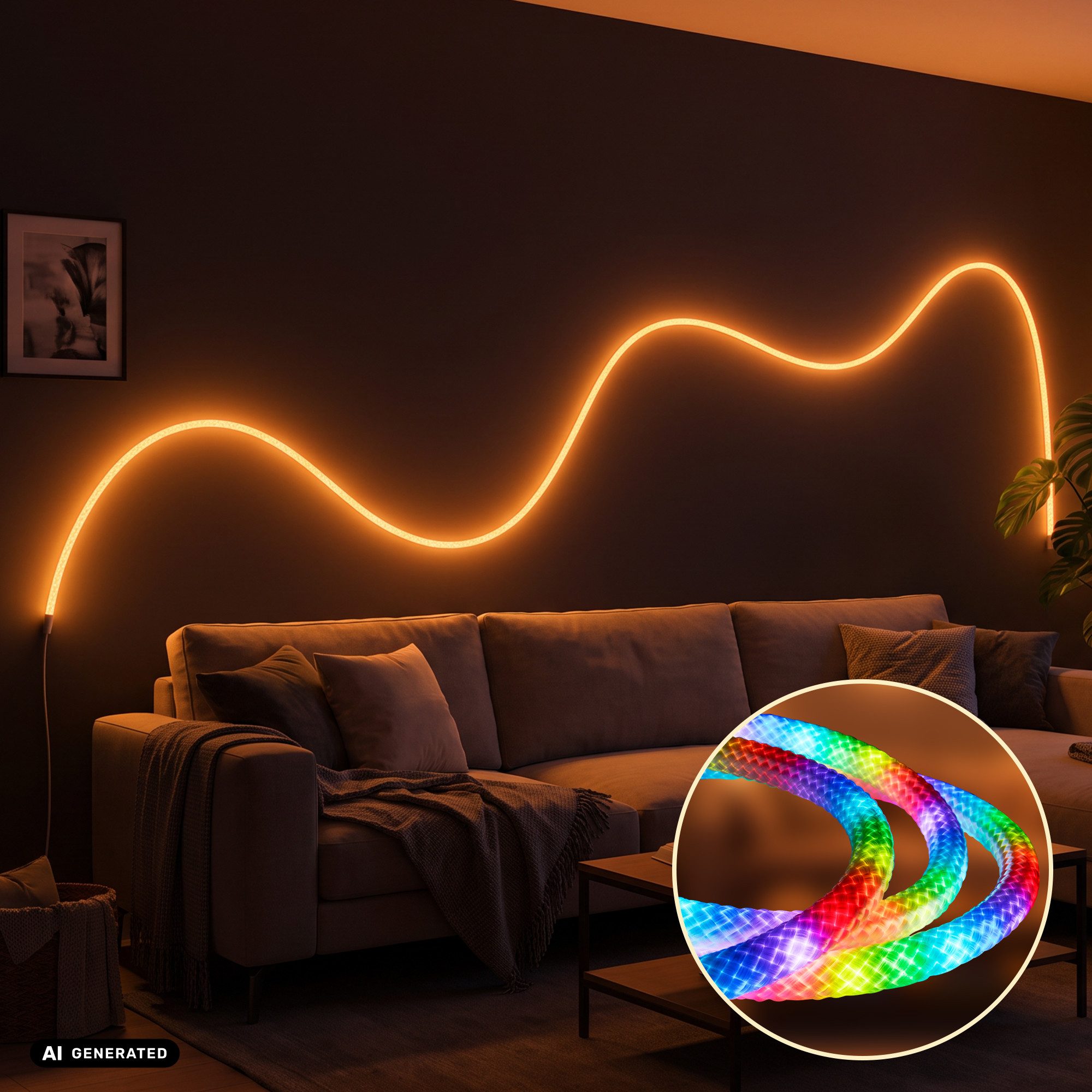Briloner Leuchten LED Stripe Neon-Seil LED Band RGB IC Farbwechsel Fernbedienung Musiksensor, 2/5 m, Wohnzimmer, Party, Gaming