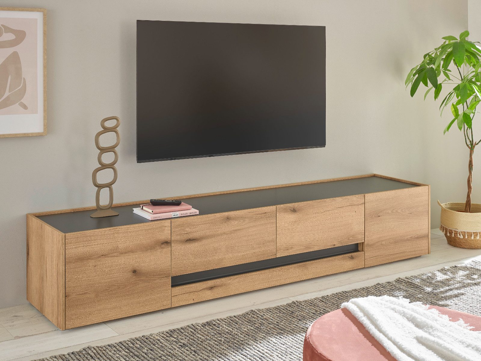 Furn.Design Lowboard Center (großer TV Unterschrank in Eiche mit Grau, Breite 223 cm), mit viel Stauraum