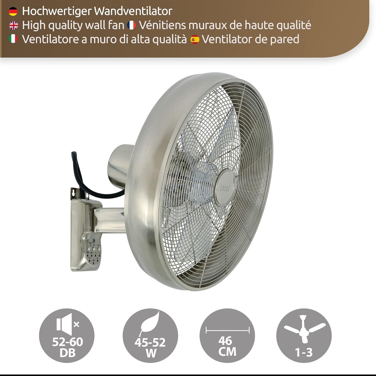 Lucci air Wandventilator Wandventilator Lucci AIR BK 410mm, 40,00 cm Durchmesser, schwenkbar, 50 Watt, 3 Geschwindigkeitsstufen