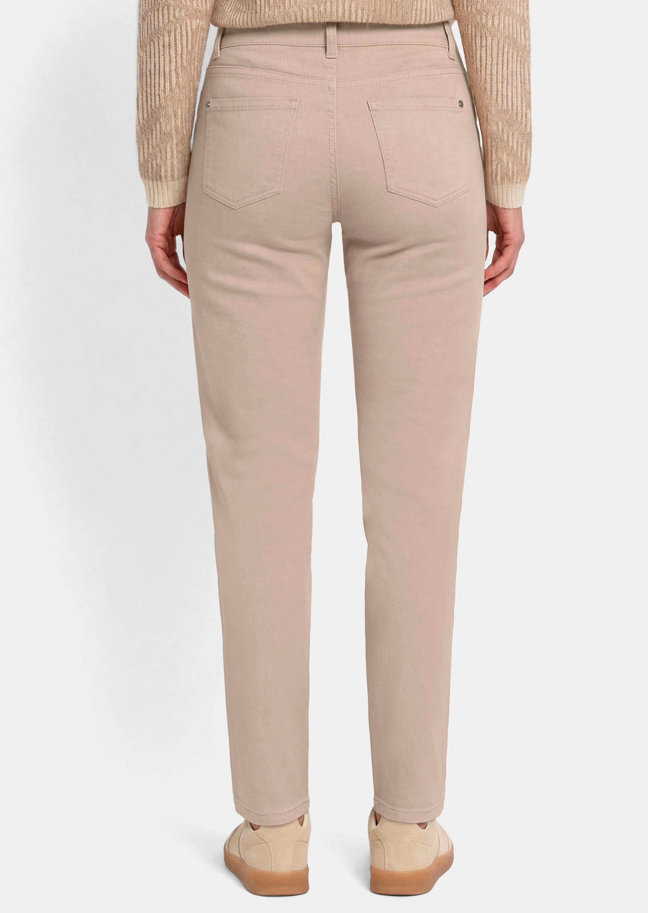 GOLDNER 5-Pocket-Jeans Kurzgröße: Baumwoll-Stretch Mom Jeans SARA Lange bequeme Jeans mit modischer Waschung und Formbund
