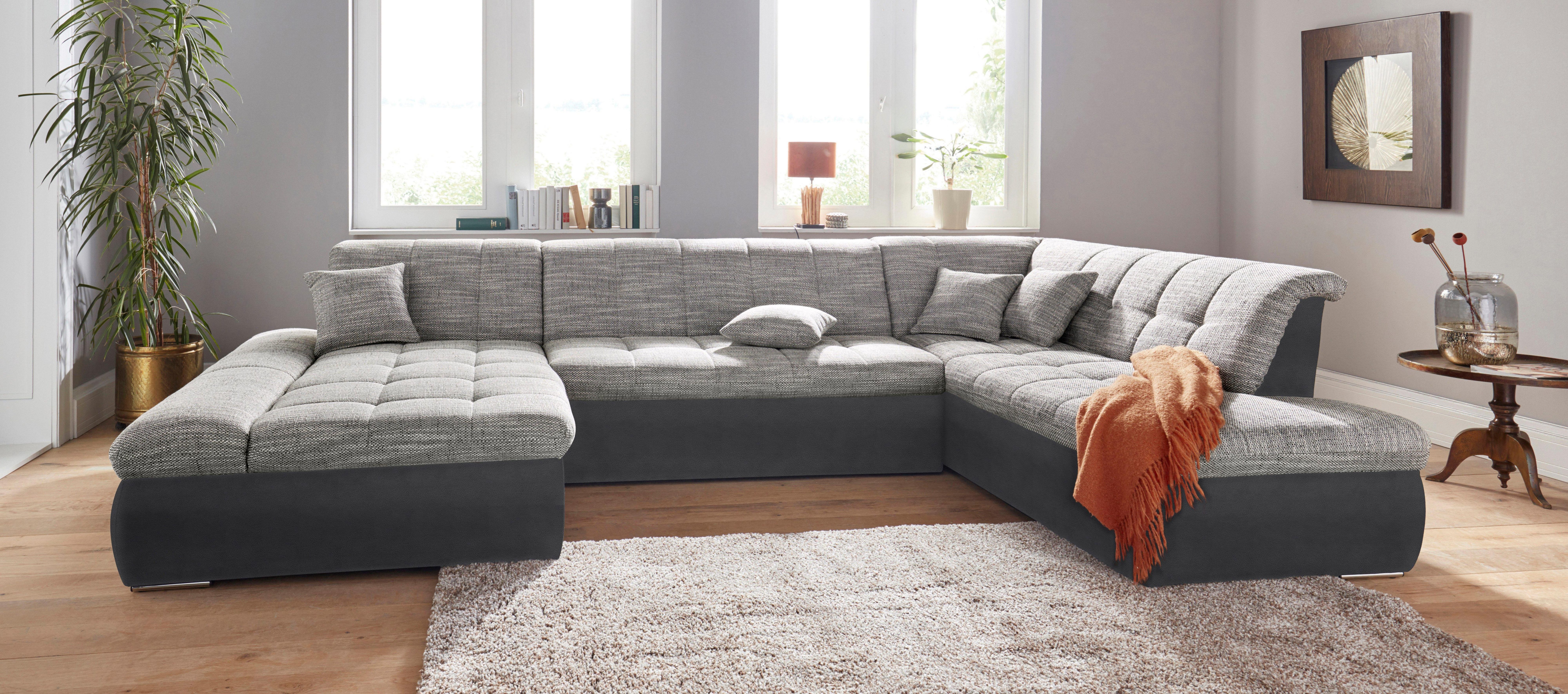 DOMO collection Wohnlandschaft PB Moric wahlweise mit Bettfunktion und Armteilverstellung U-Form, XXL-Format B/T/H: 353/216/80 cm, feine Steppung, incl. Zierkissen