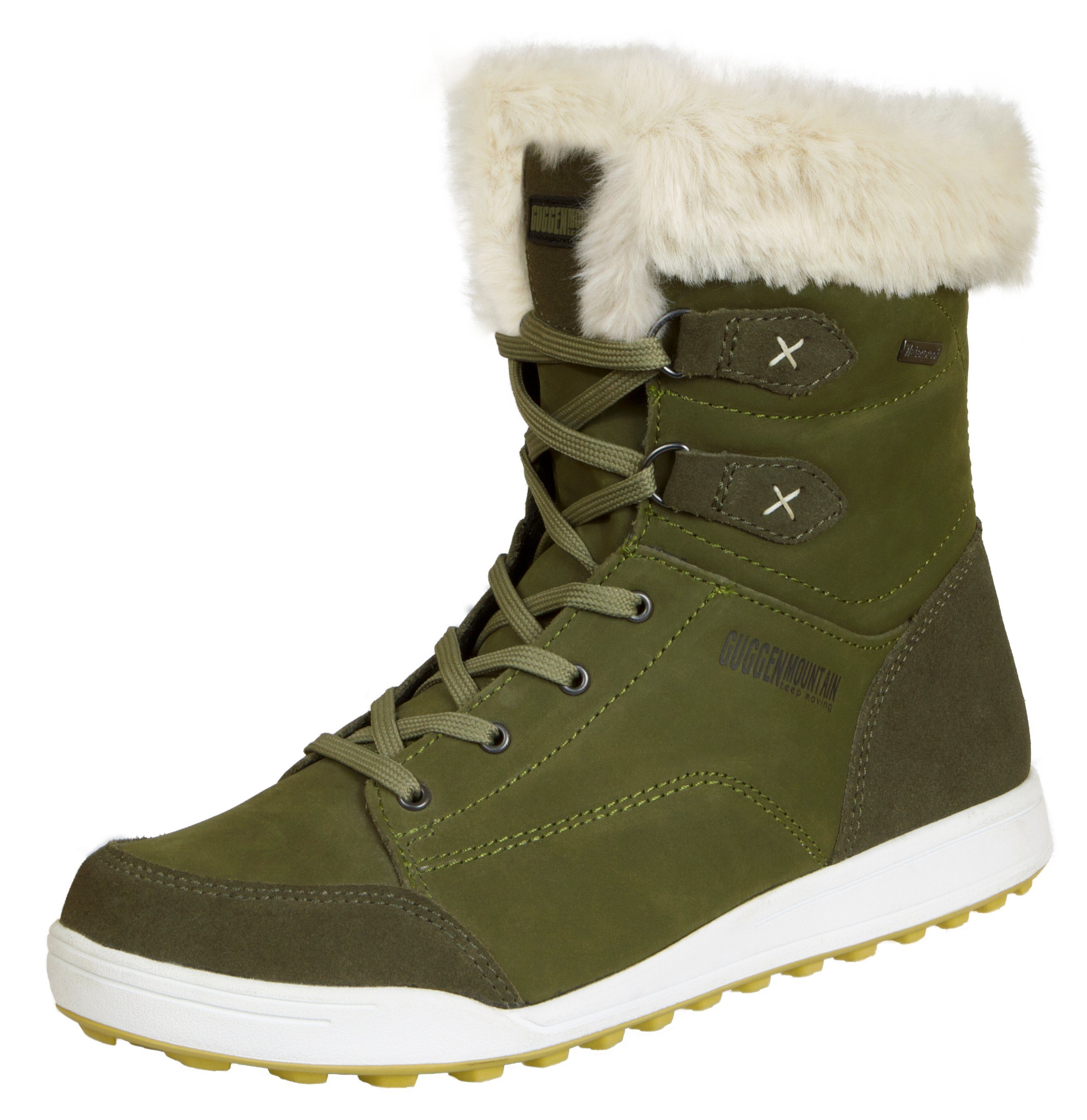 GUGGEN Mountain Winterstiefel HPC56 Damenfellstiefel Damenwinterstiefel Fellstiefel Stiefel Verstärkten Fersenbereich, Kunstfell, wasserdicht, Lederstiefel Olive