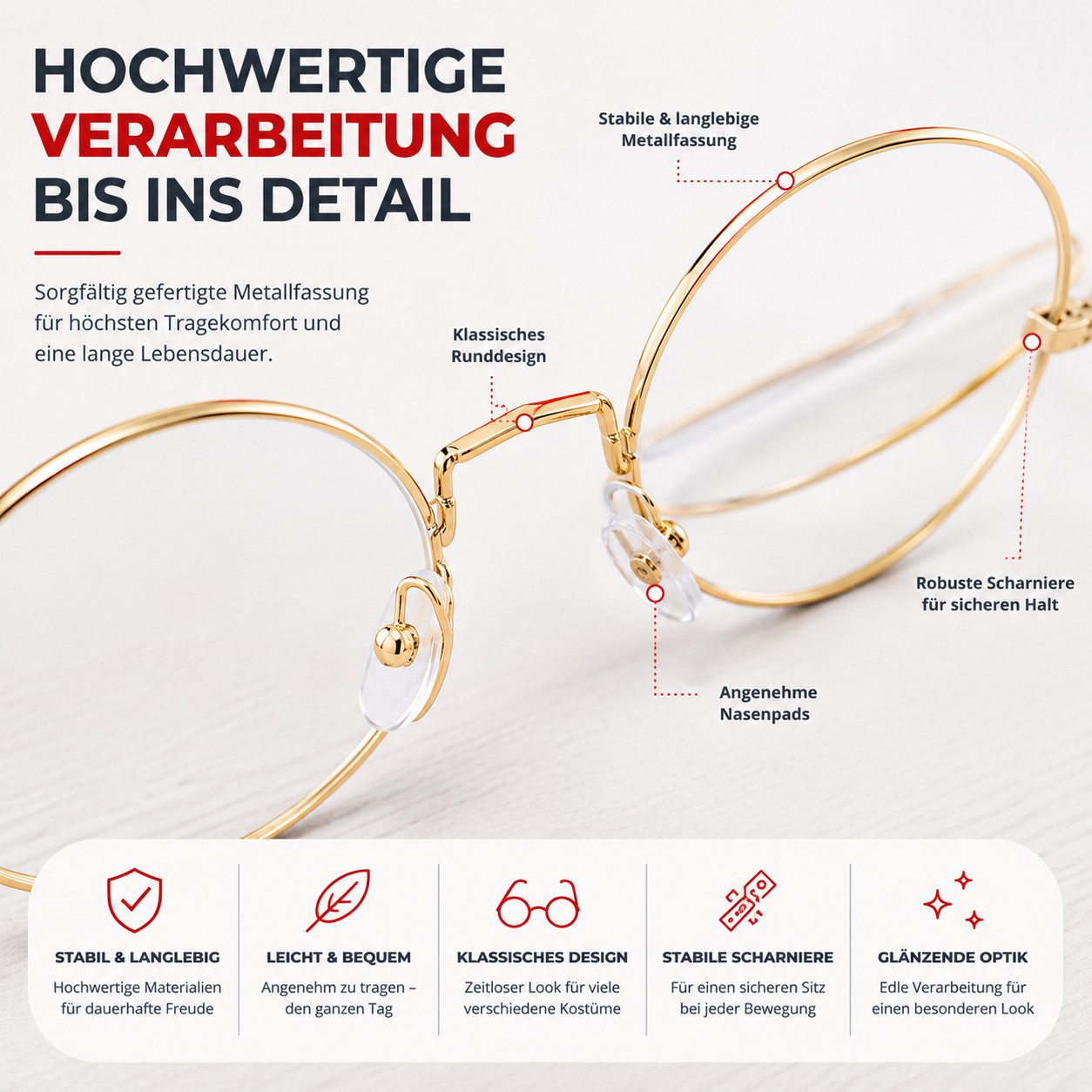 MerryXmas Kostüm 1x Nikolausbrille rund - Nikolaus Accessoire für Weihnachten