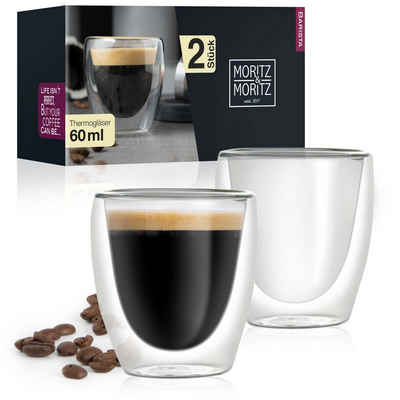 Moritz & Moritz Gläser-Set 2 x 60 ml Espressogläser, Borosilikatglas, für Espresso, Tee, Heiß- und Kaltgetränke