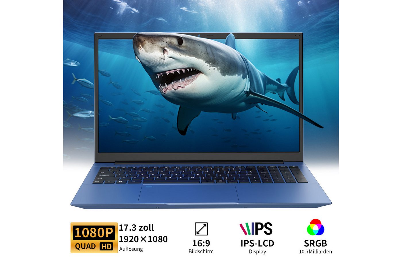 LONGEVINCE Full HD Business-Notebook, 16GB RAM Notebook (43,94 cm/17.3 Zoll, Intel Core i5-1038NG7, Intel UHD Graphics-Serie, 16 GB, 476 GB SSD, Wi-Fi 6, BT 5.0, 2-MP-Webcam) blau